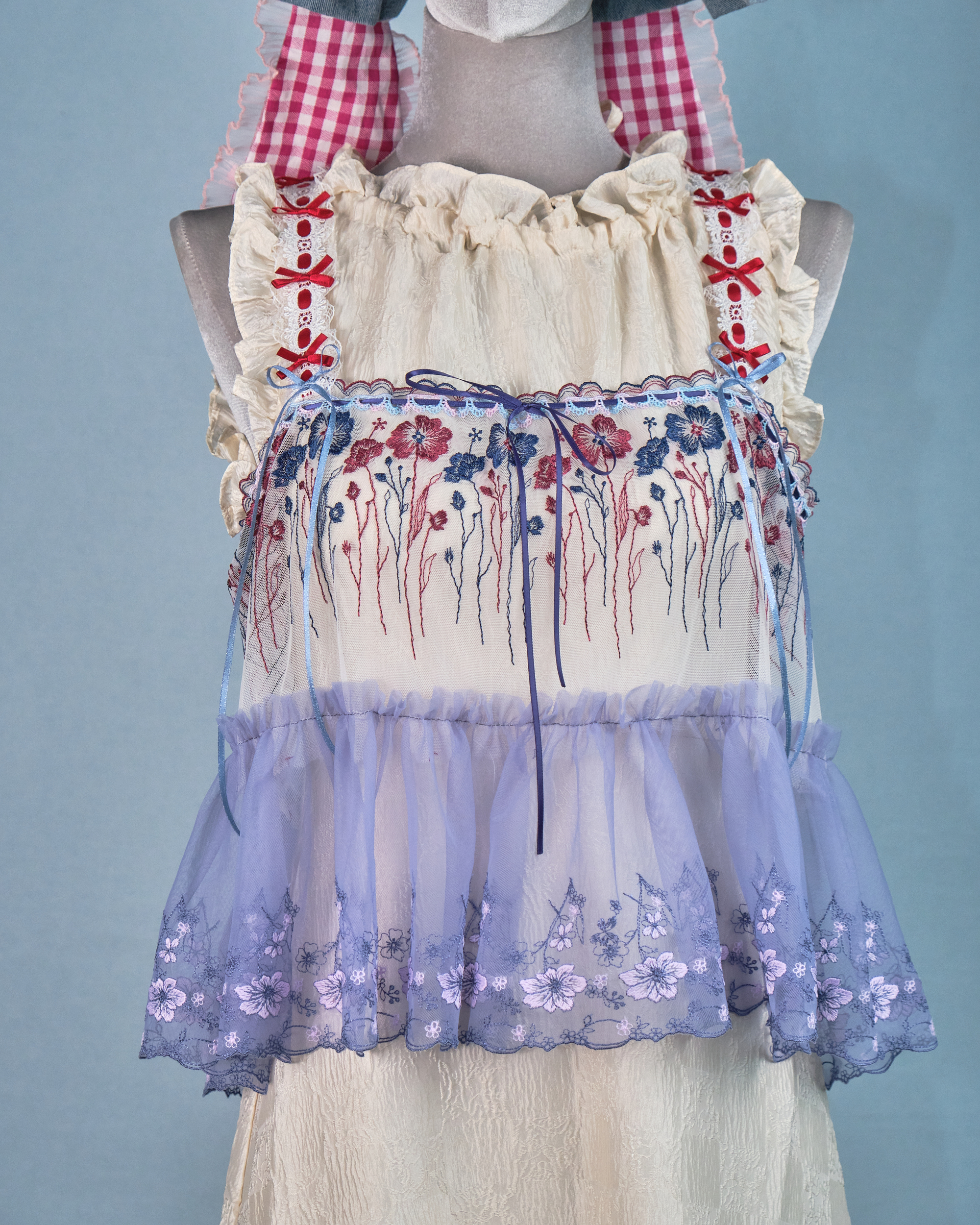 11271 The Tale About Garden Girl～Red and Blue Laced Top