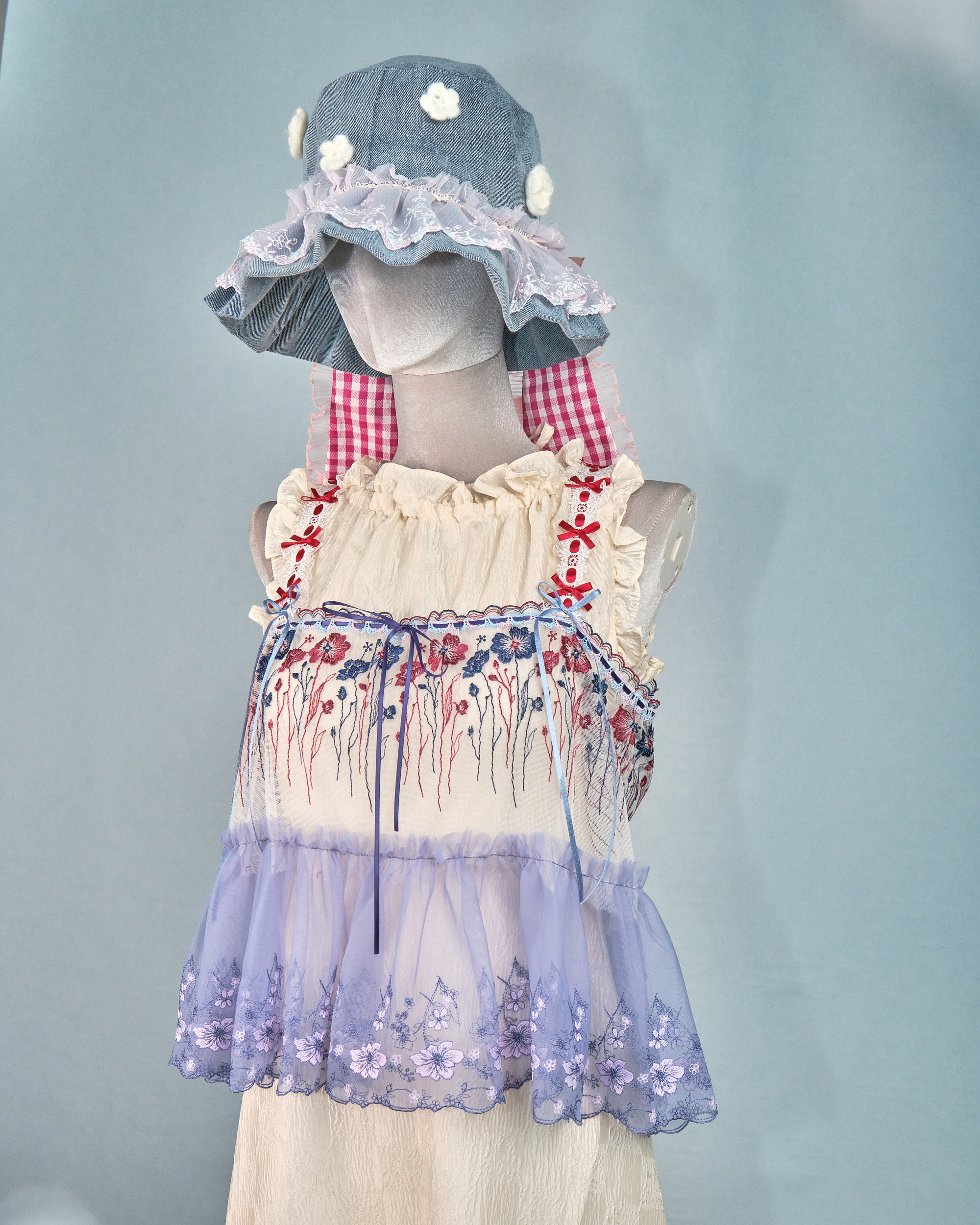 11271 The Tale About Garden Girl～Red and Blue Laced Top