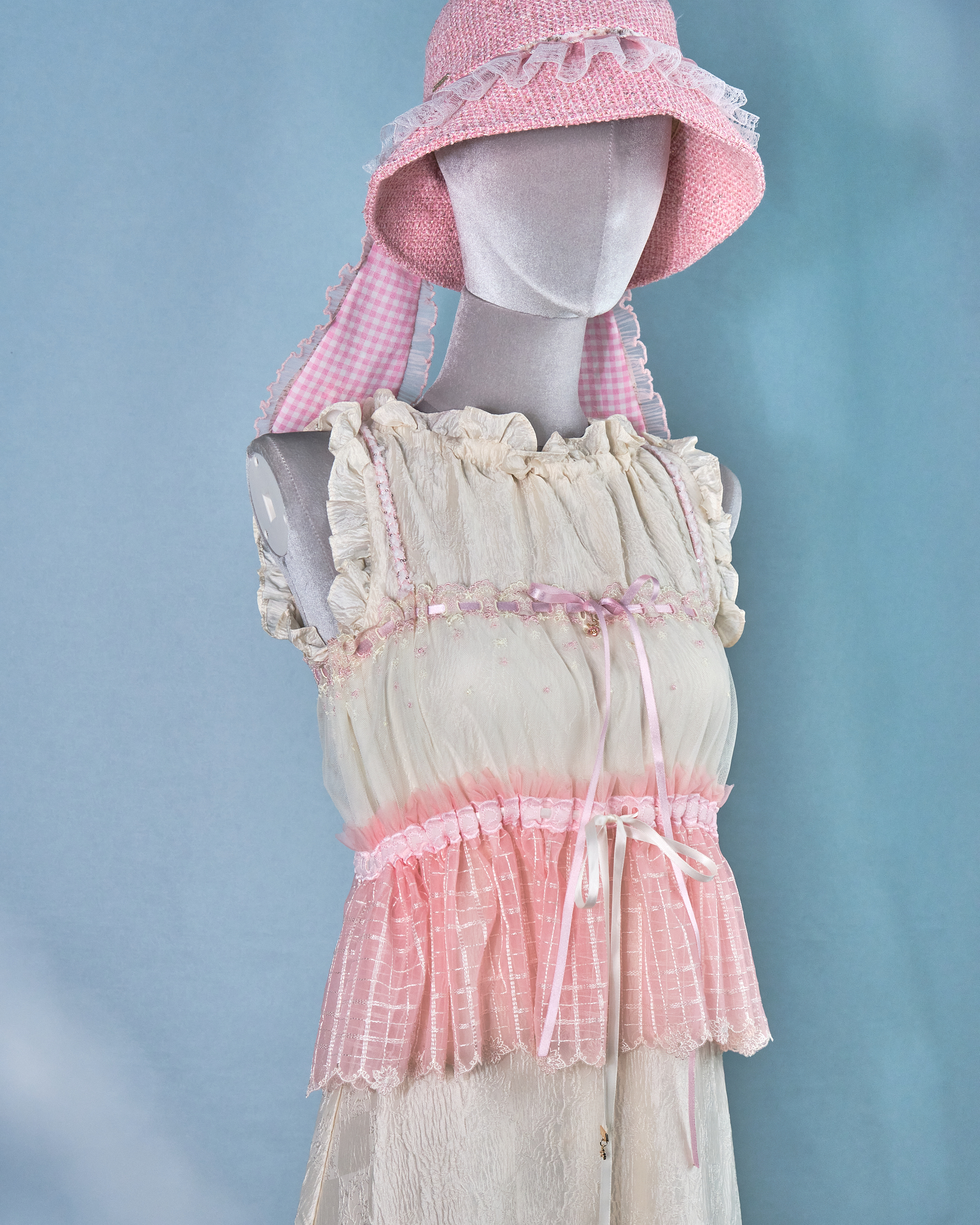 11267 The Tale About Garden Girl～Pink Check Laced Top