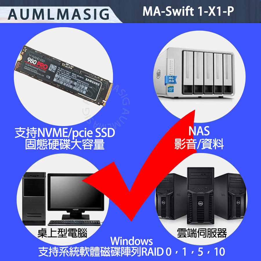 AUMLMASIG SPRINT 1 M.2 NVME SSD TO PCIeX1擴充卡擴容支持PCIe4.0