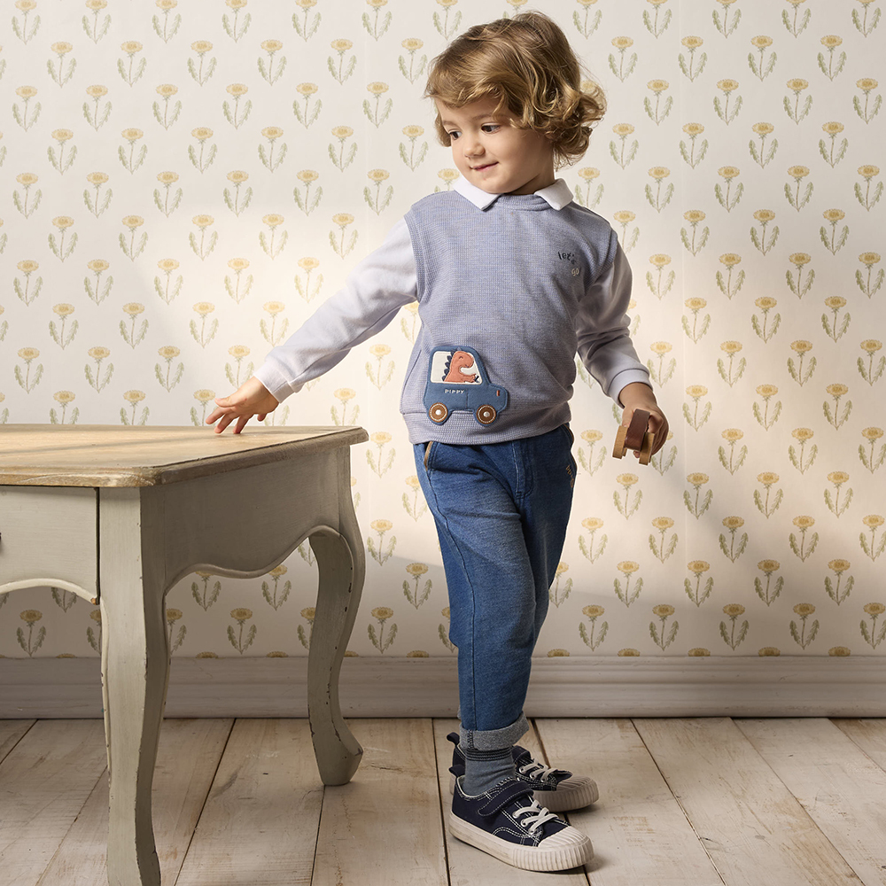 PIPPY 可愛小恐龍開車假兩件長袖上衣 藍