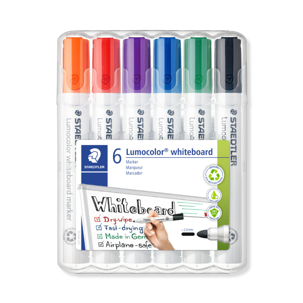 【STAEDTLER 施德樓】防乾白板筆組-圓頭 6色組 MS351 WP6