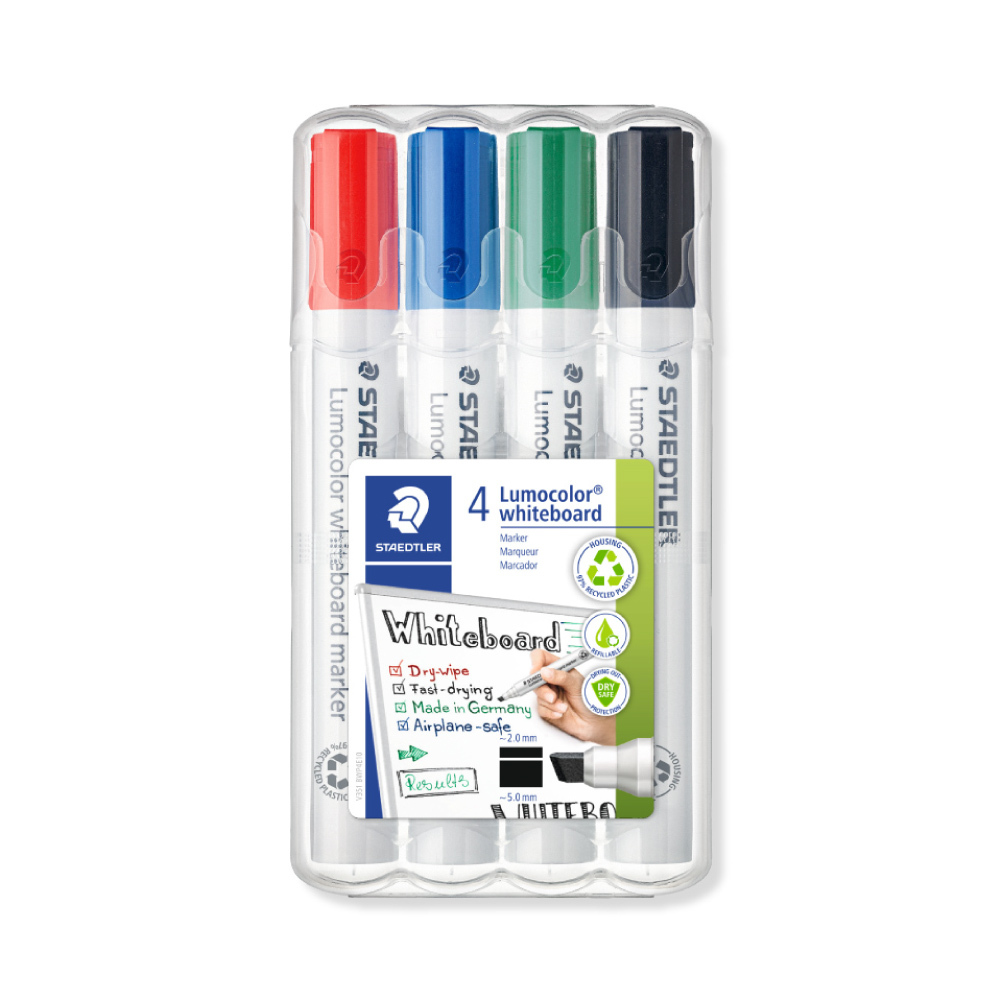 【STAEDTLER 施德樓】防乾白板筆組-斜頭 4色組 MS351 B-WP4