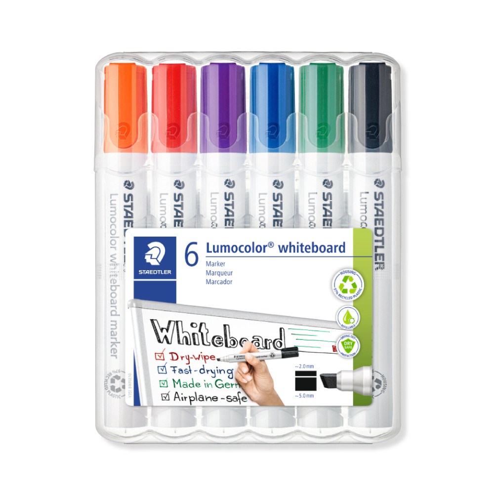 【STAEDTLER 施德樓】防乾白板筆組-斜頭 6色組 MS351 B-WP6