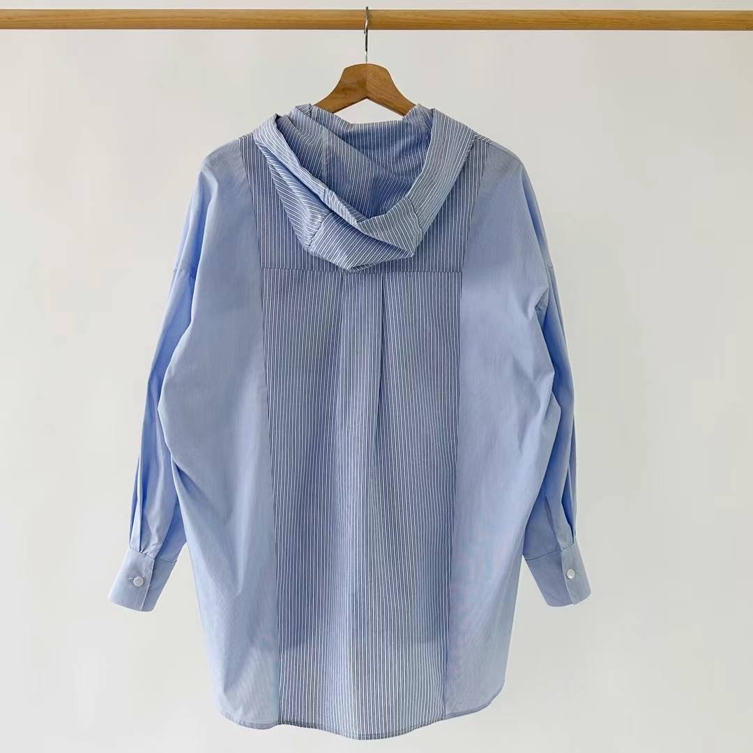 正韓𝜗𝜚連帽挺版條紋襯衫