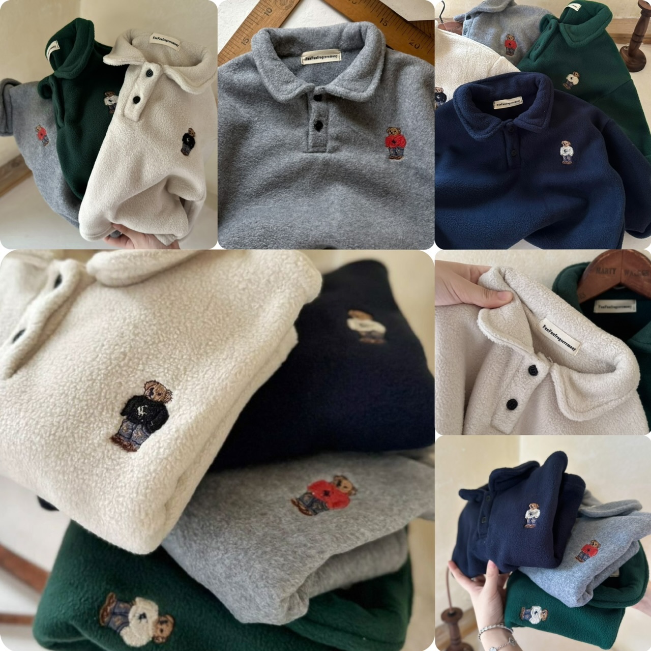 兒童Polo 熊刺繡Logo厚絨上衣-2401665