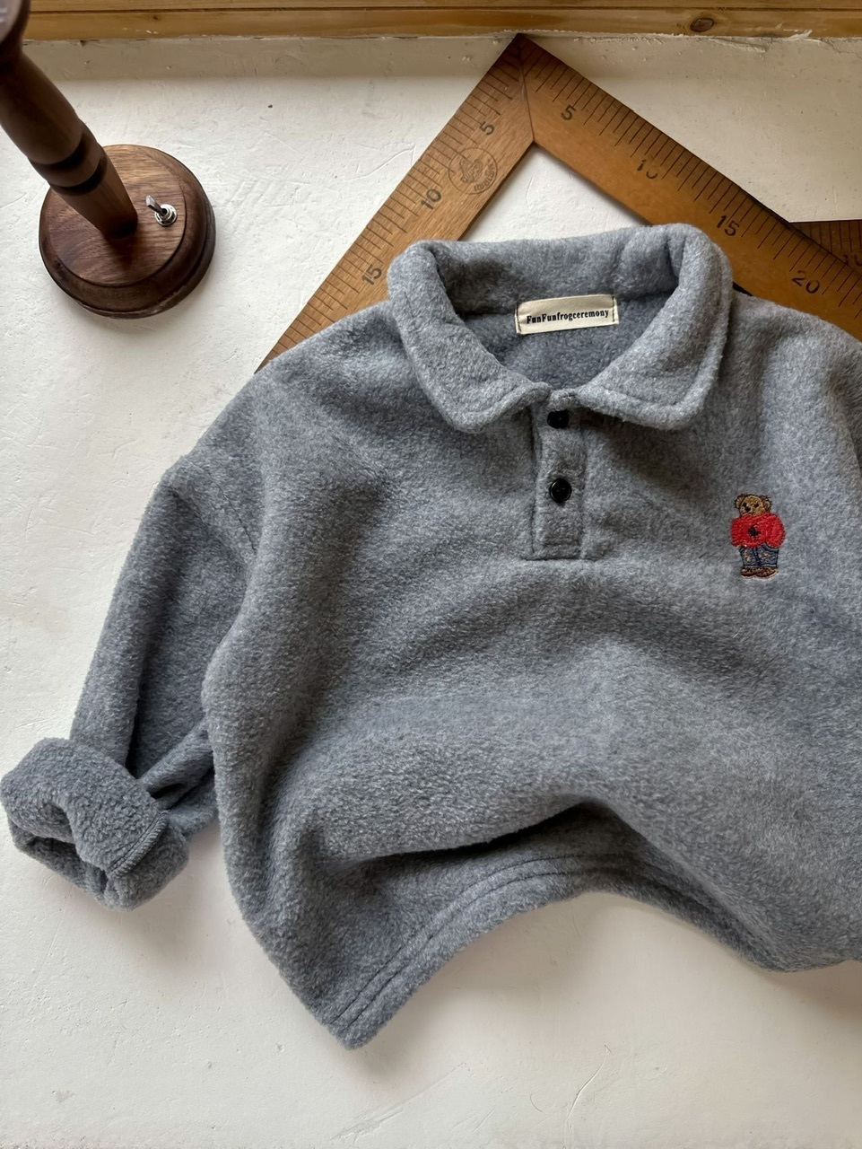 兒童Polo 熊刺繡Logo厚絨上衣-2401665