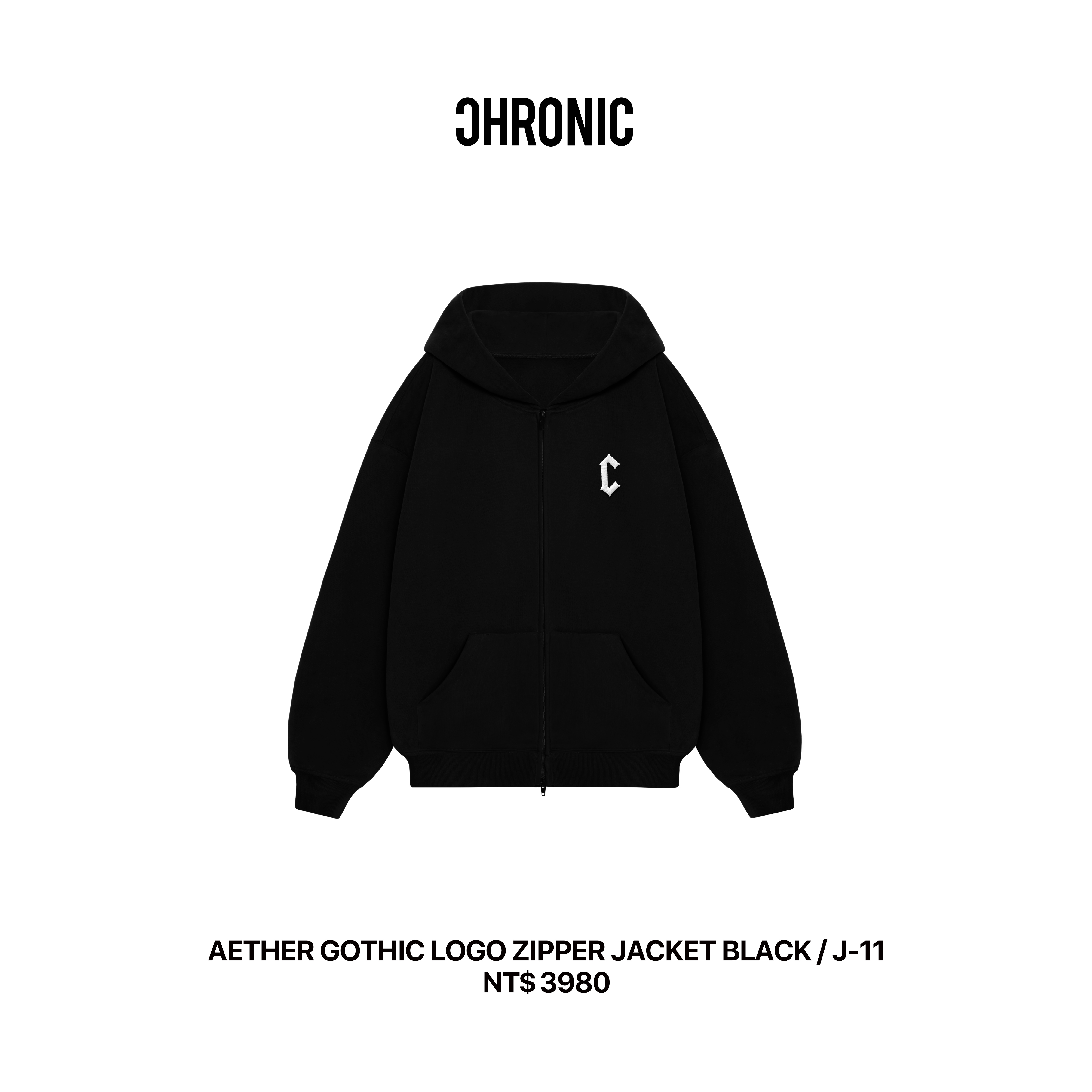 AETHER GOTHIC LOGO ZIPPER JACKET BLACK / J-11