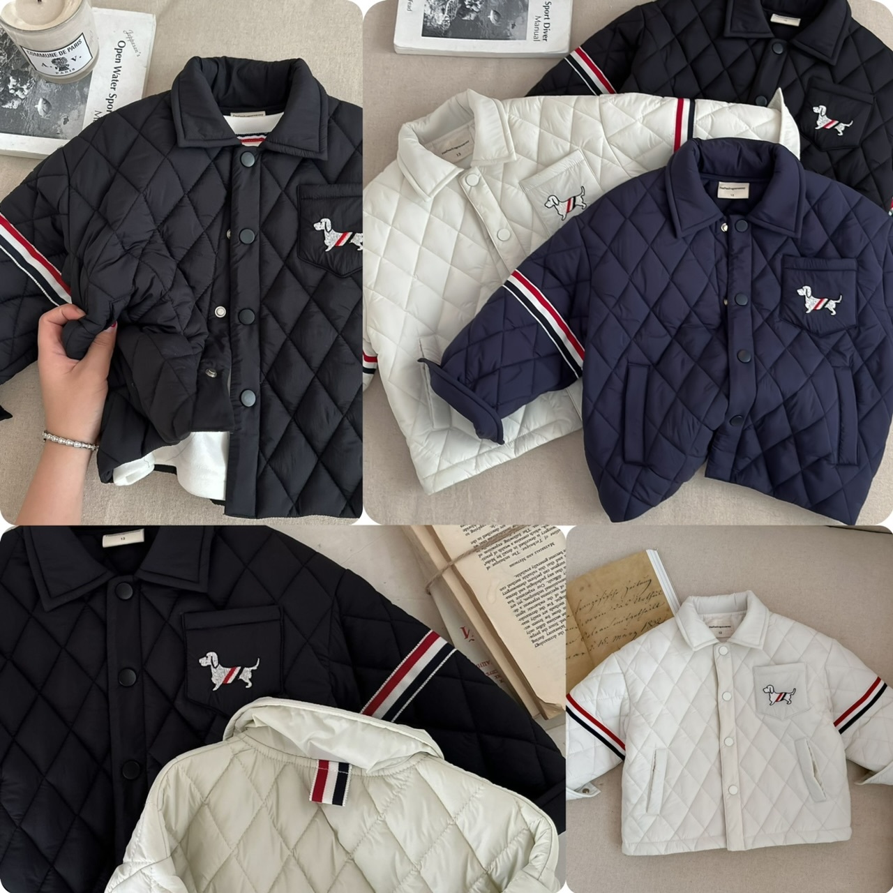 兒童小狗刺繡Logo菱格夾棉外套-2401666