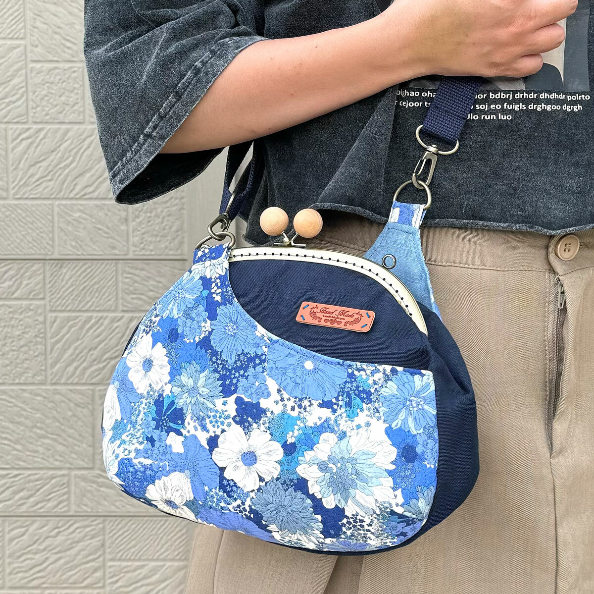 20.5公分木珠頭半圓口金【贈弧形口金肩背斜背包紙型】