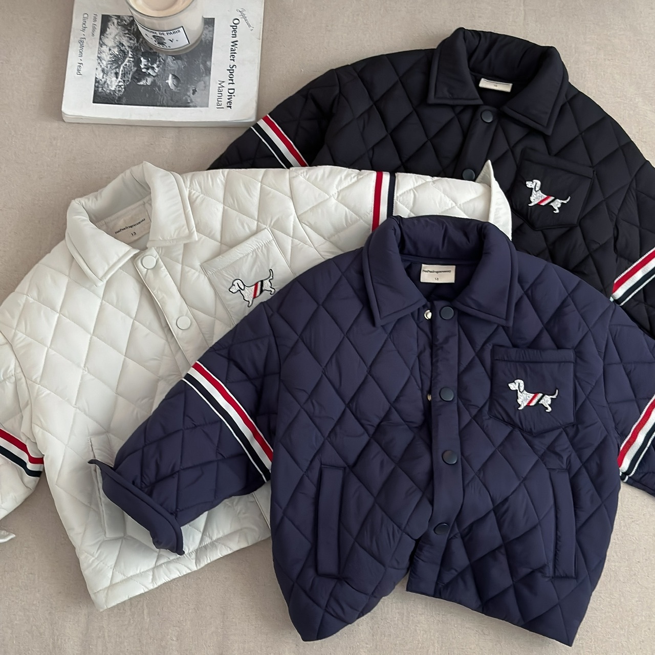 兒童小狗刺繡Logo菱格夾棉外套-2401666