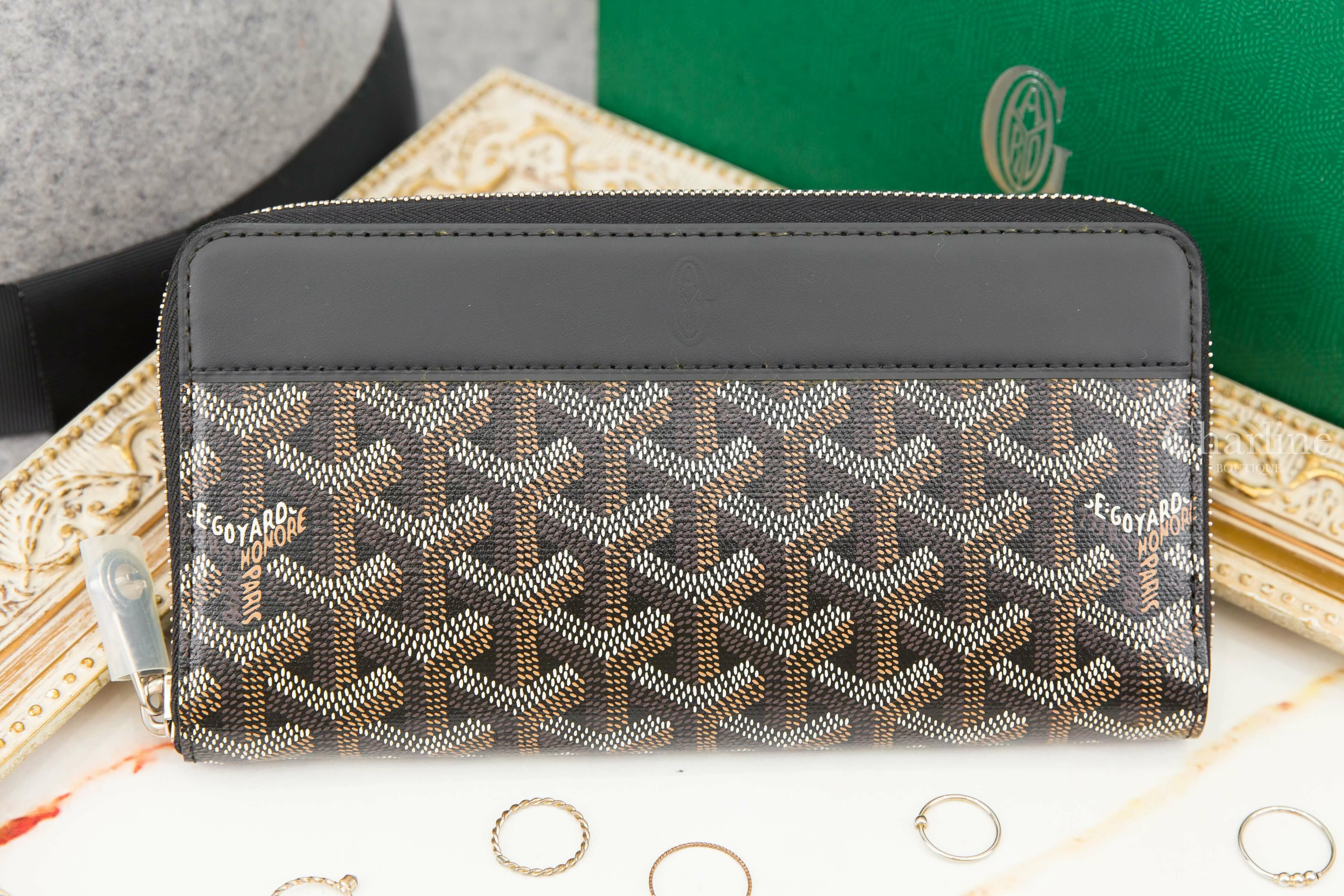 Goyard Matignon GM Wallet 黑色小牛皮黃黑內裡12卡夾拉鍊長夾-Charline Boutique 精品代購