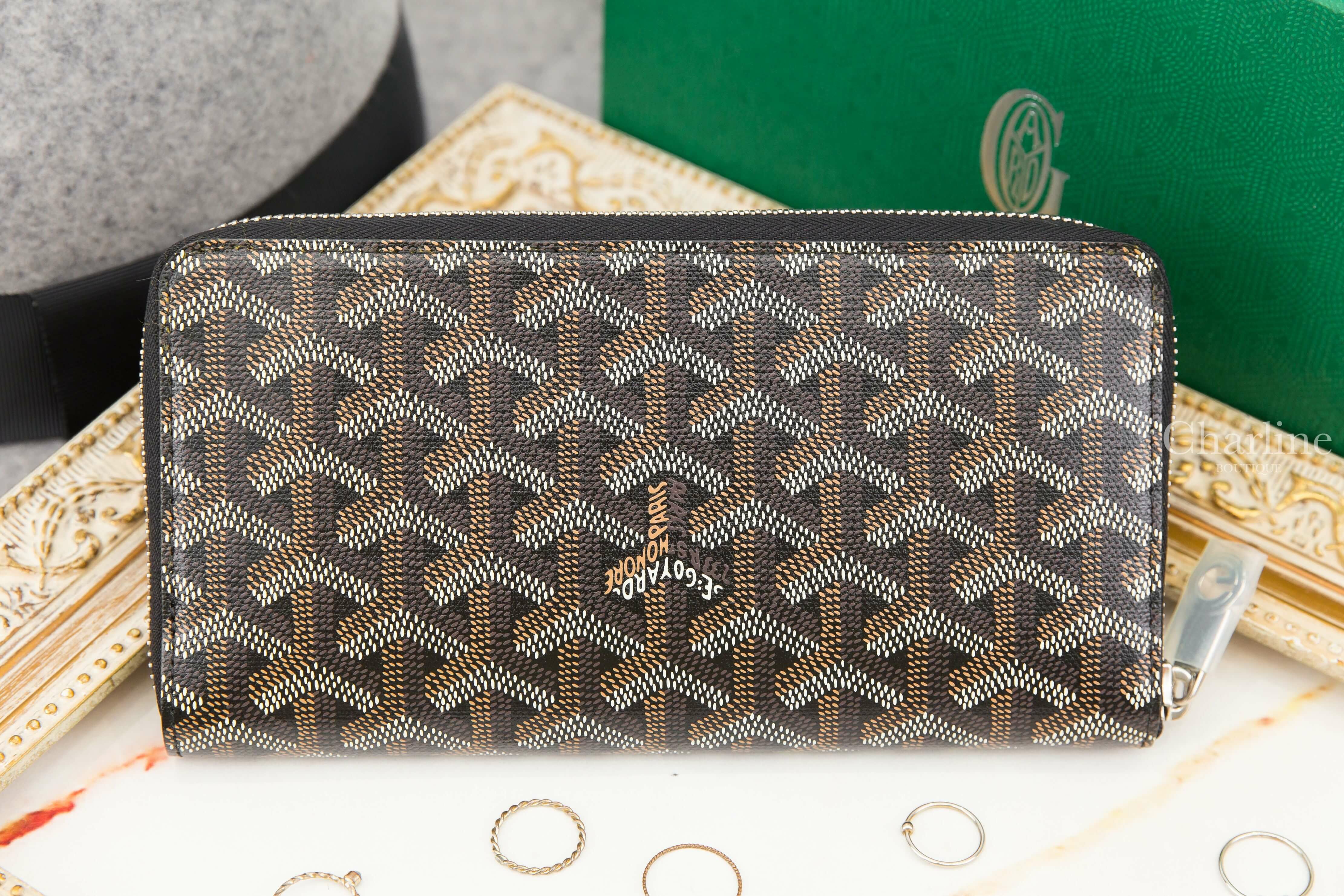 Goyard Matignon GM Wallet 黑色小牛皮黃黑內裡12卡夾拉鍊長夾-Charline Boutique 精品代購