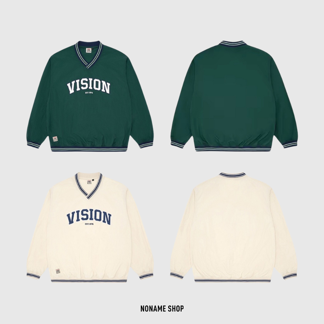 VISION STREET WEAR 美式 字母 印花 復古 梭織 V領 長袖 兩色 (男款)
