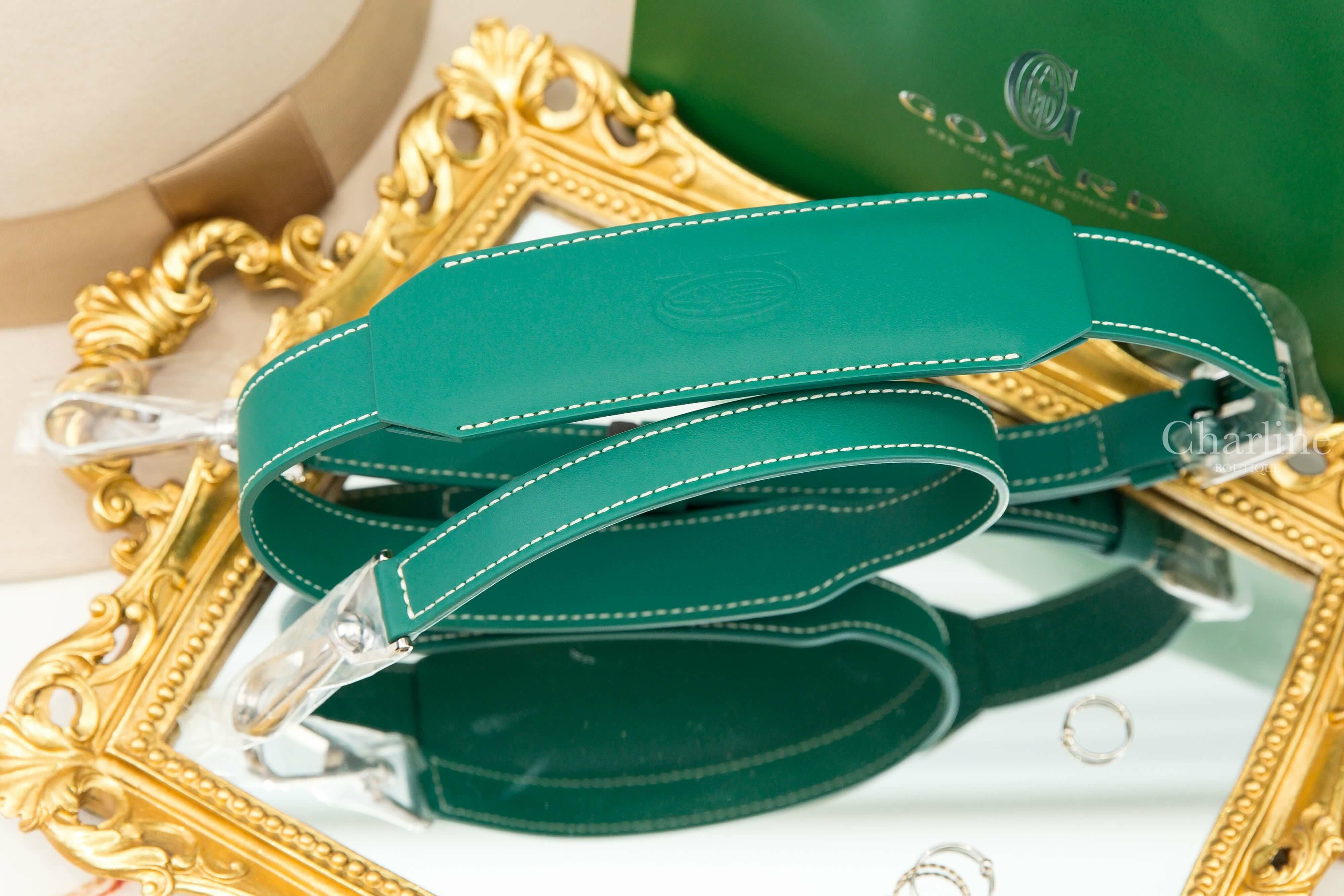 Goyard Cuir MM Strap 綠色銀釦皮革寬版背帶