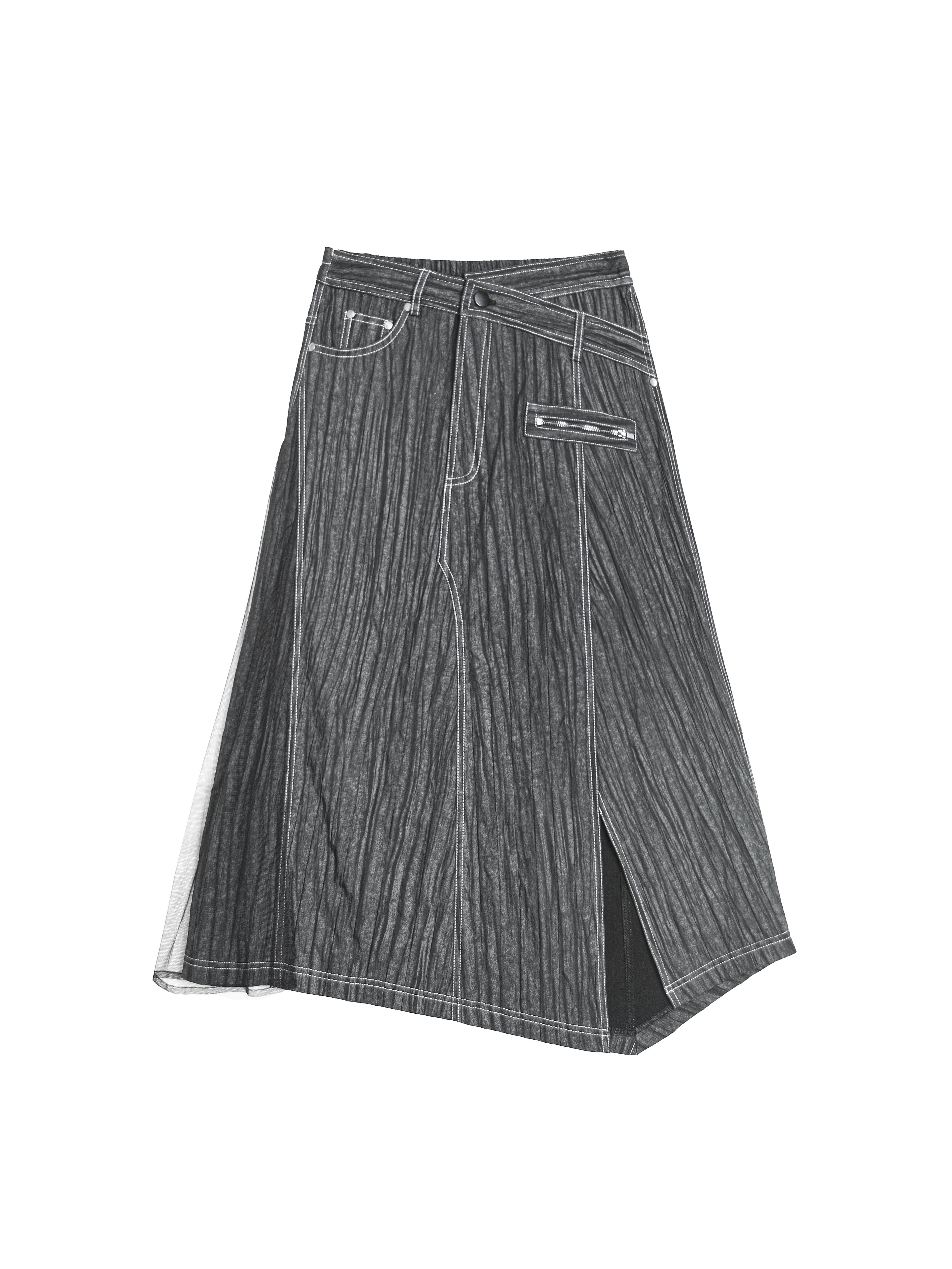Asymmetric skirt with mesh details - 205C