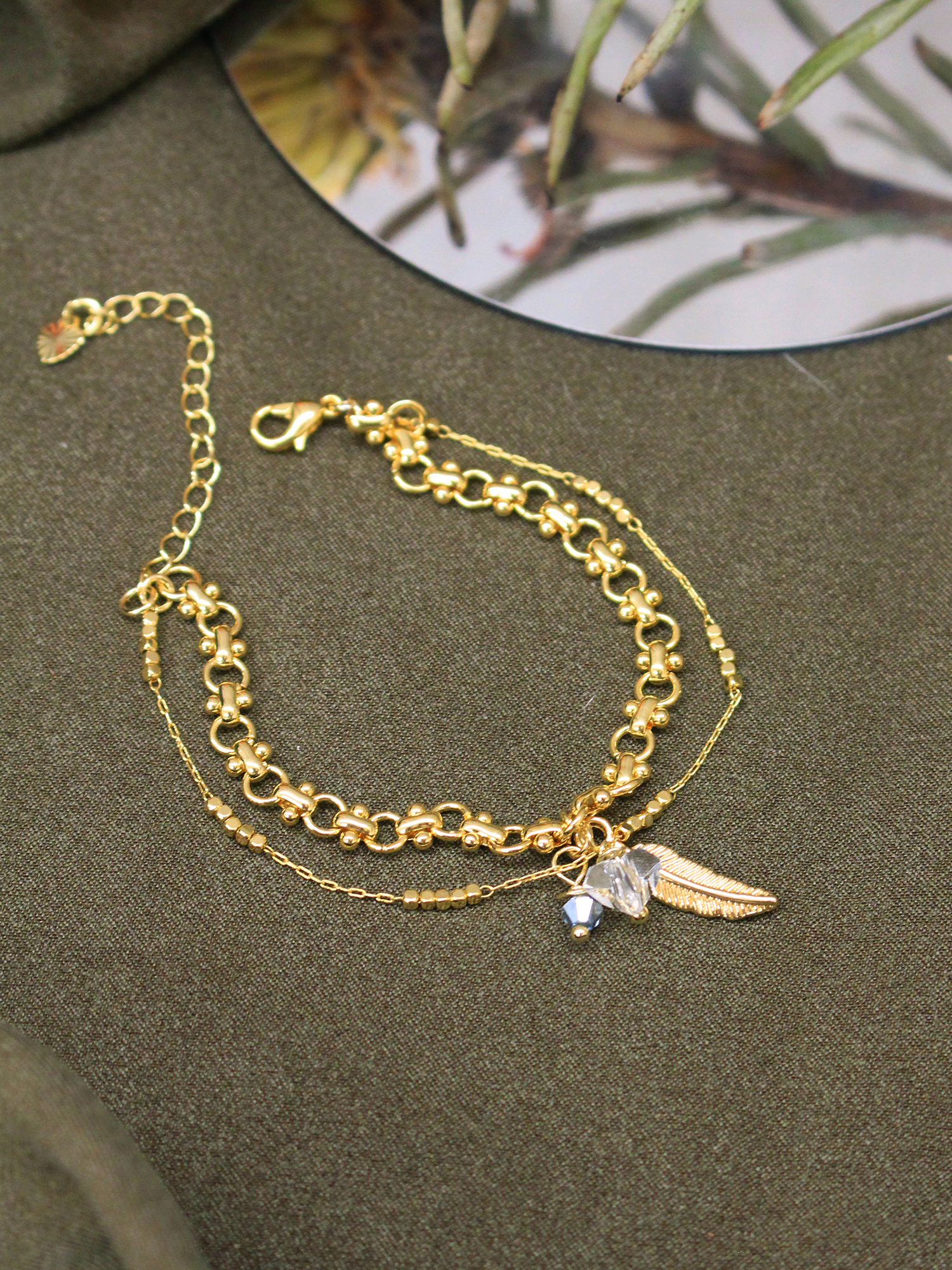 依亞的永恆。MUCHAT手作14KGP水晶珠葉片手鍊