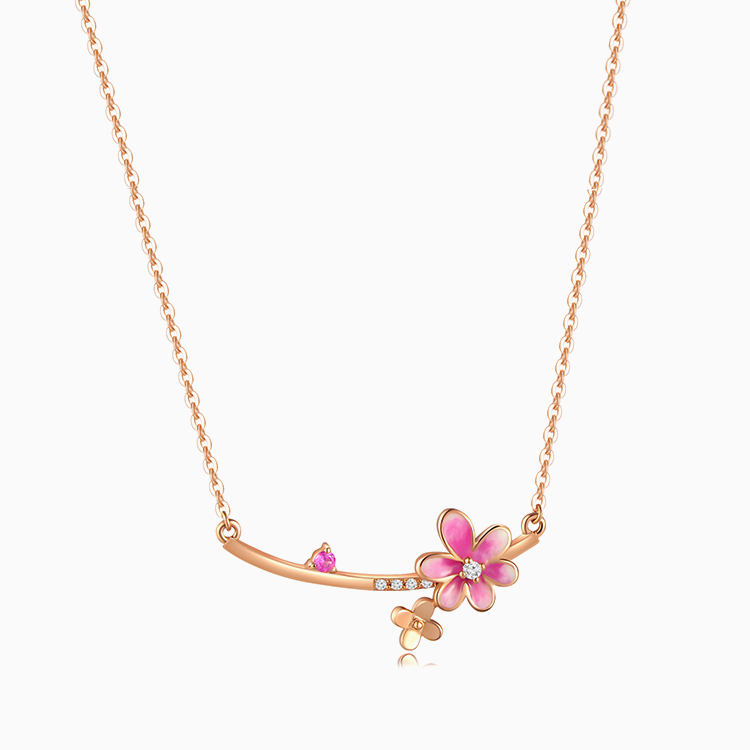 【羌繡｜時尚系列】18K金鑽石琺瑯項鍊