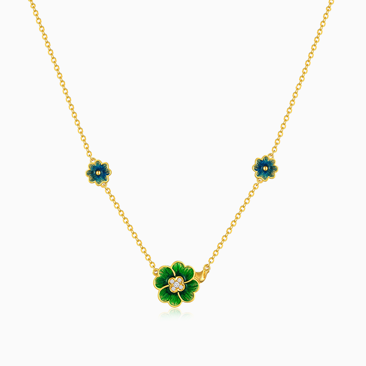 【羌繡｜時尚系列】18K金鑽石琺瑯項鍊