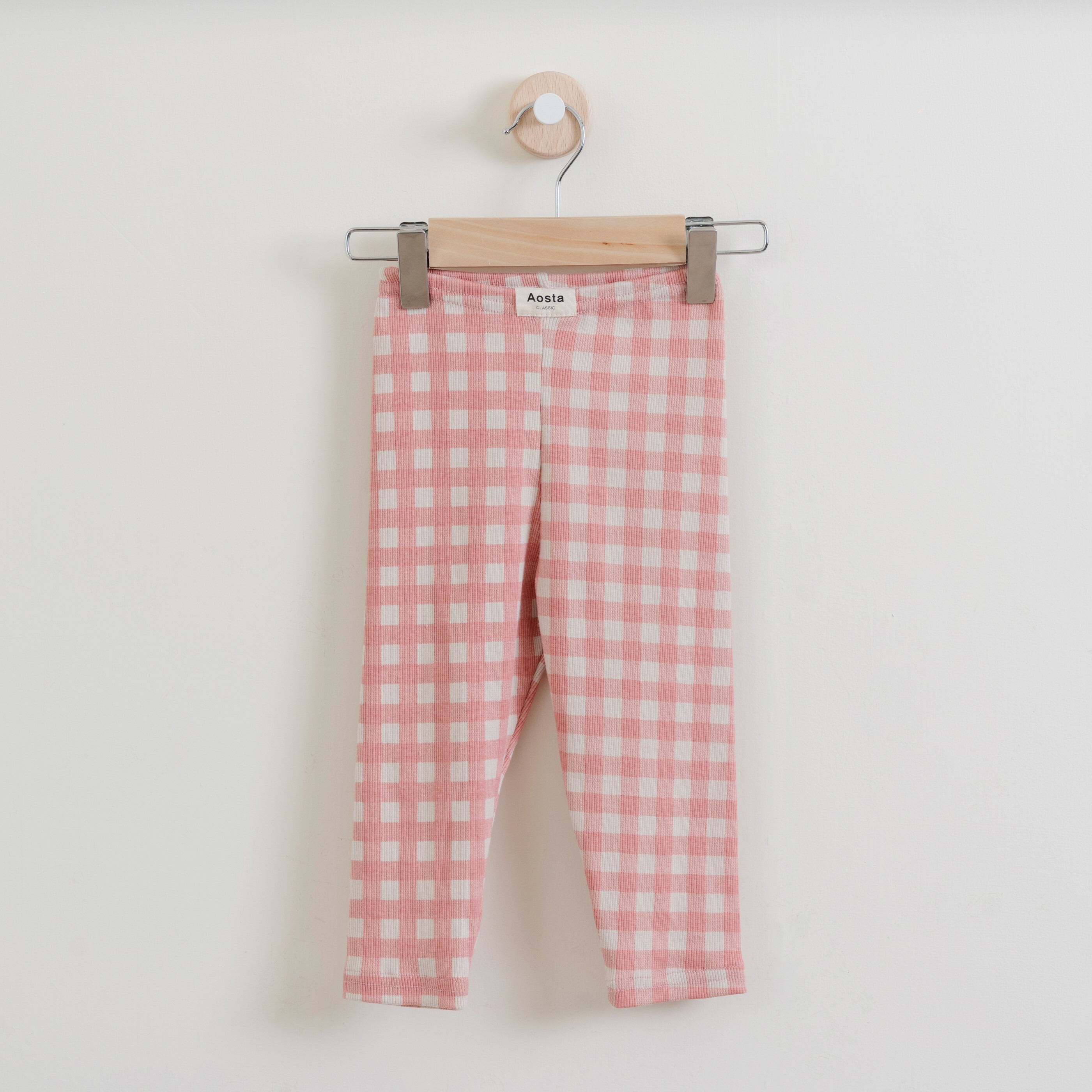 韓國 Aosta-秋款經典格紋內搭褲-氣質粉
