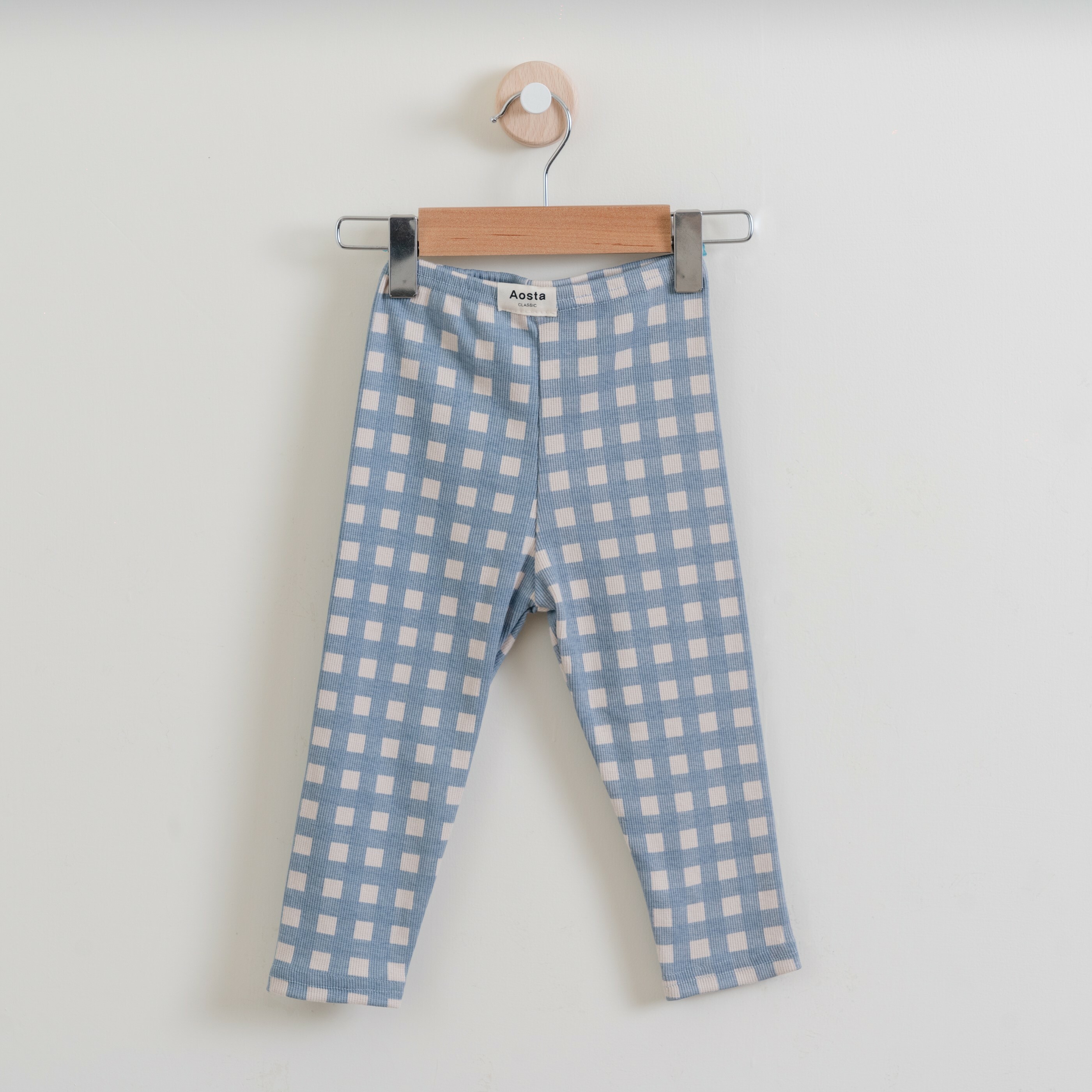 韓國 Aosta-秋款經典格紋內搭褲-莫蘭迪藍