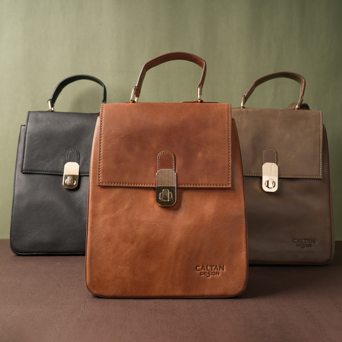 山手轉扣真皮後背包-三色(5526)