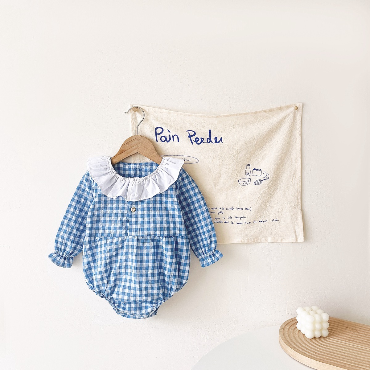 粉藍色格仔翻領包屁