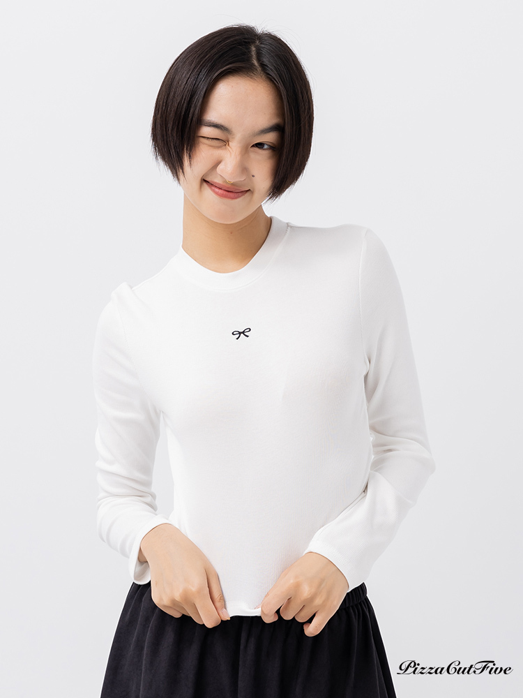 [SALE]小蝴蝶結刺繡長袖T恤 ThePeacePiece TPP243423004