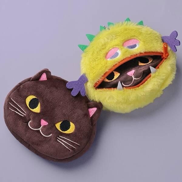 JP 萬聖節直播限定 - 啡貓拼黃色怪獸 雙面拉鏈散子包 4574