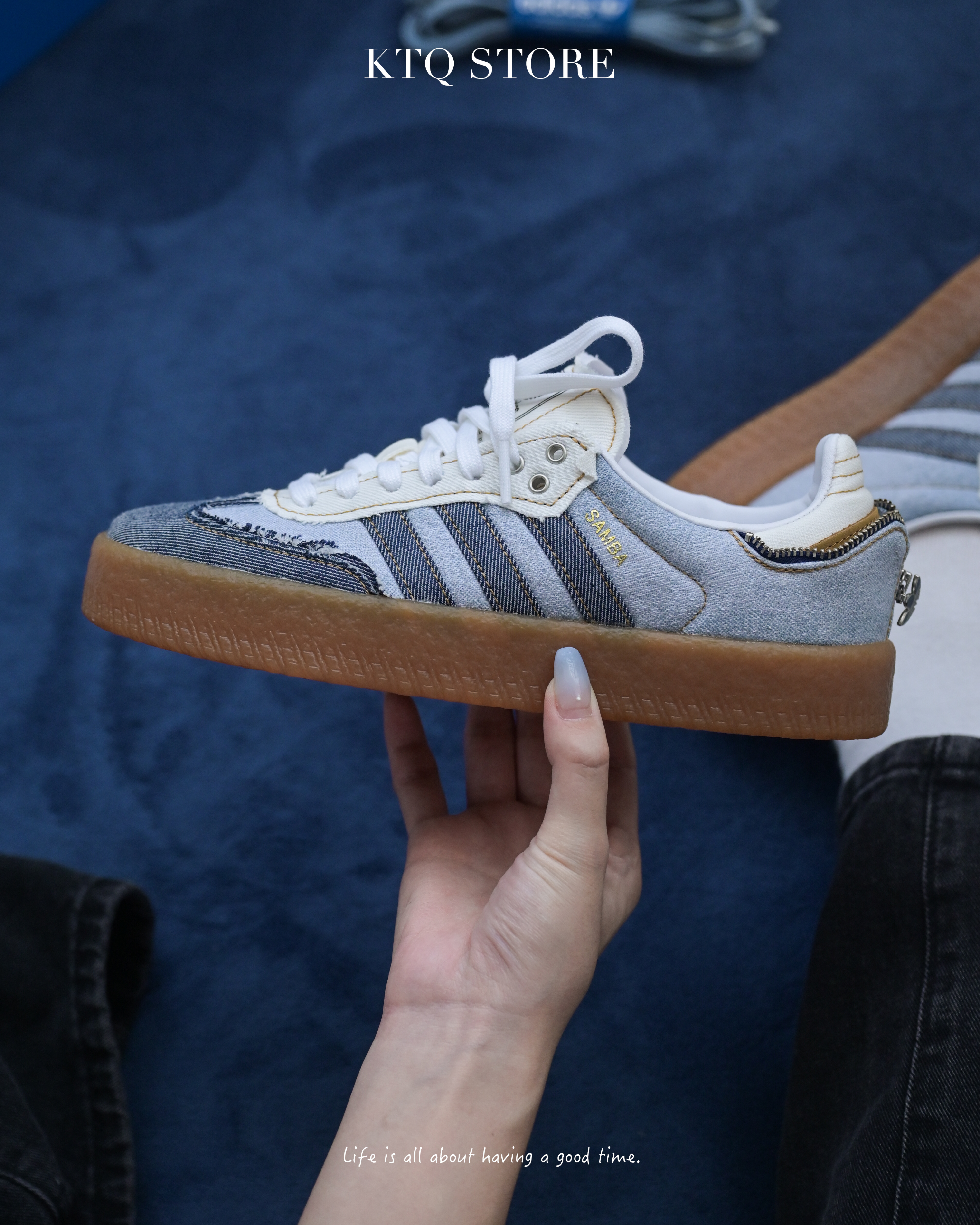 KTQ STORE ‧ Adidas Originals SAMBAE W Stacked Denim atmos pink 拼接 丹寧 拉鍊 膠底 II0001