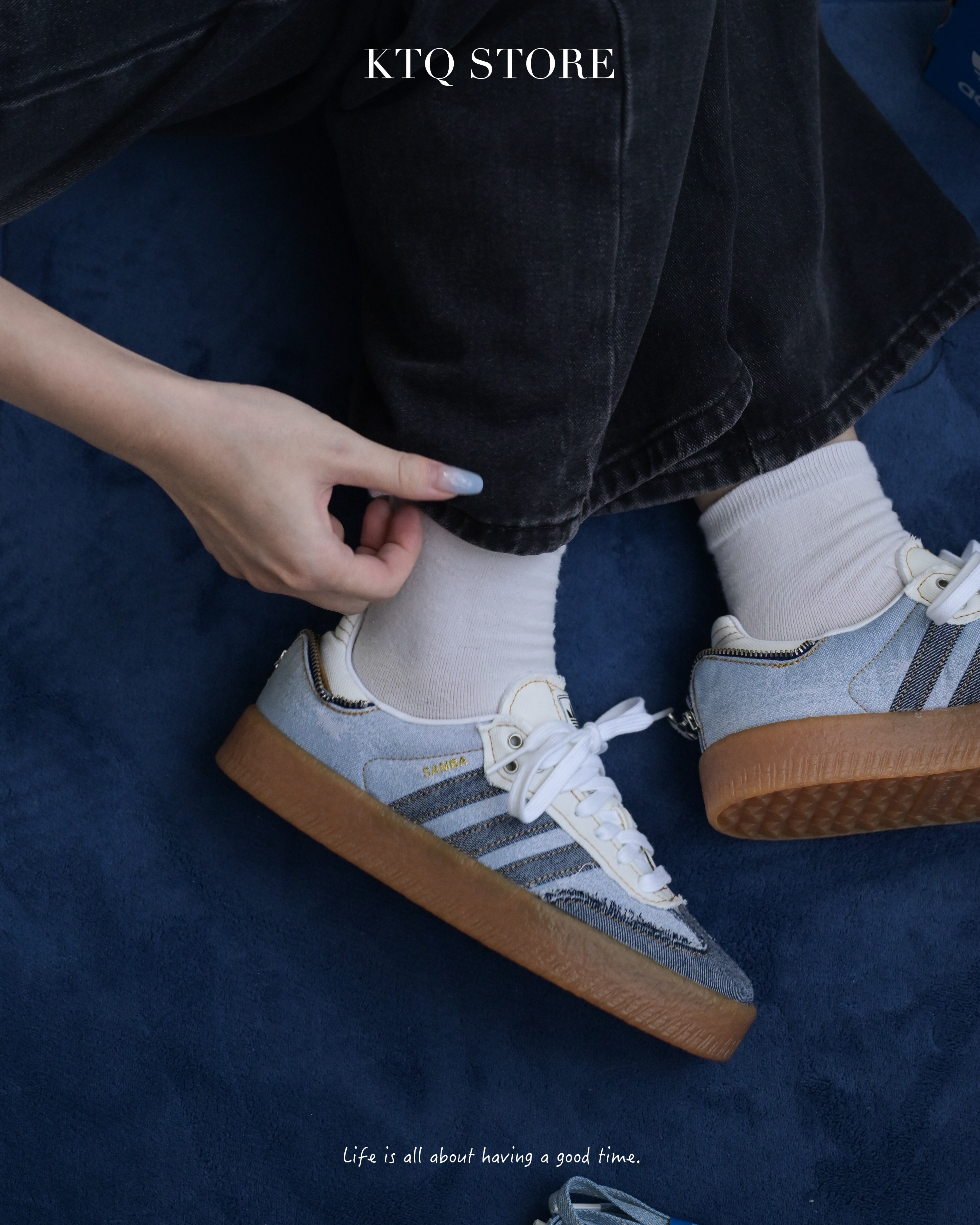 KTQ STORE ‧ Adidas Originals SAMBAE W Stacked Denim atmos pink 拼接 丹寧 拉鍊 膠底 II0001