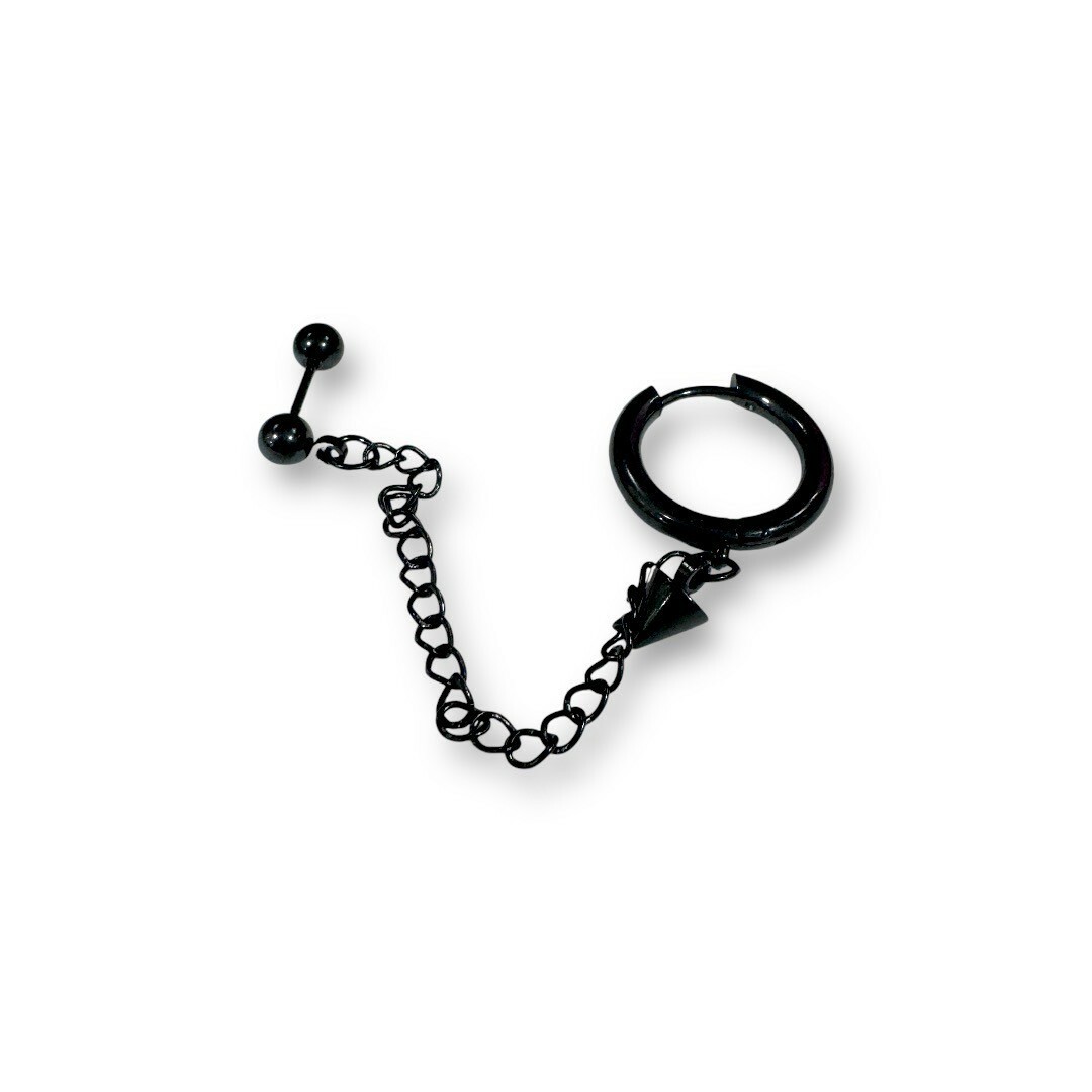 鋼易扣-垂吊小尖錐連鍊珠珠耳環 11M 2色