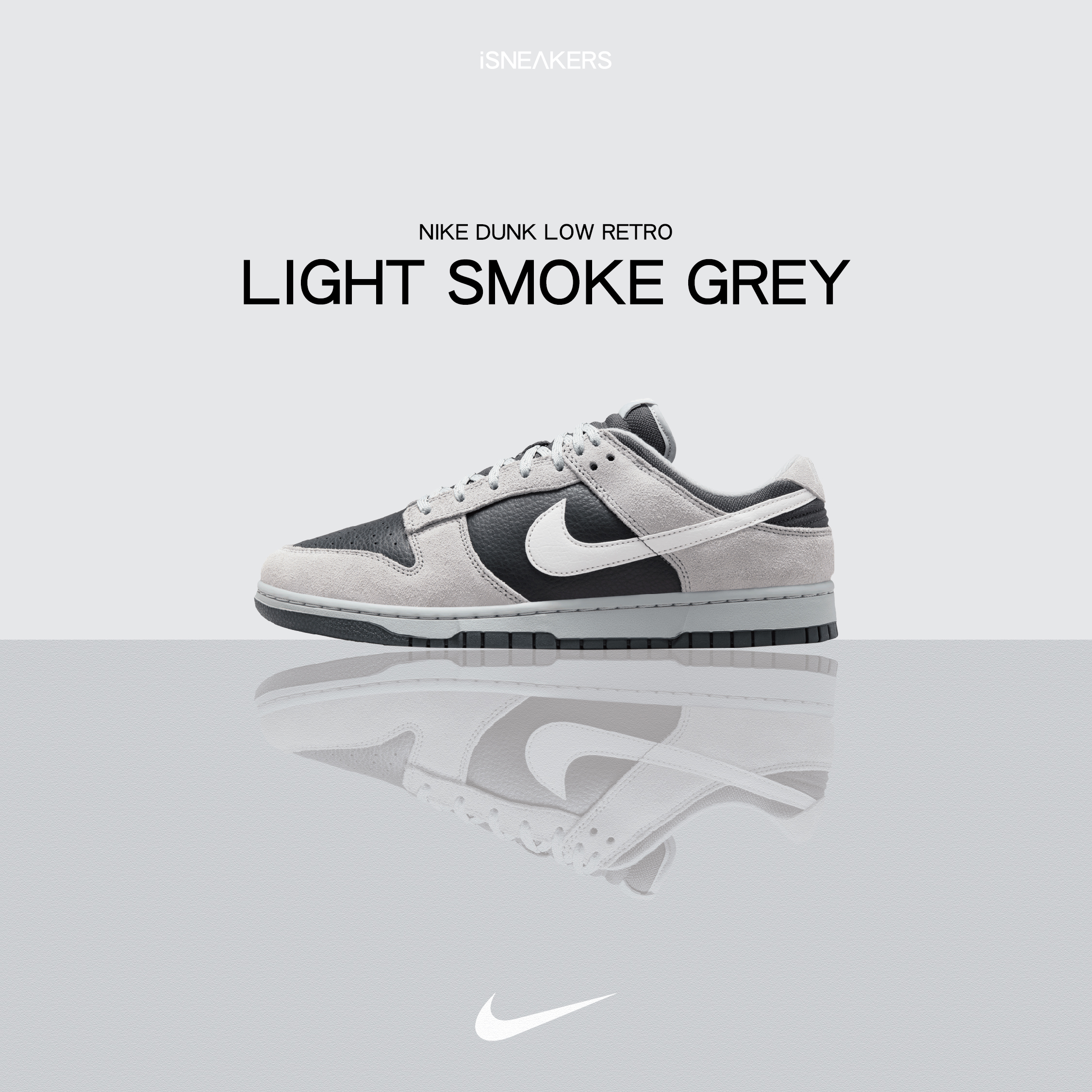 iSNEAKERS｜Nike Dunk Low Retro "Light Smoke Grey" 反光灰黑 HV2532-001