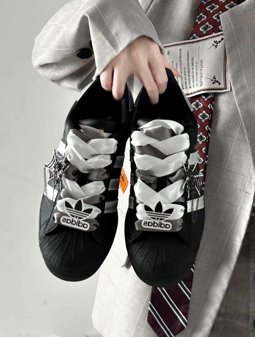 【訂製鞋款】 Adidas Originals Superstar 漫遊蜘蛛 蜘蛛網 黑銀 貝殼鞋 EG4959(Team119-漫遊蜘蛛)