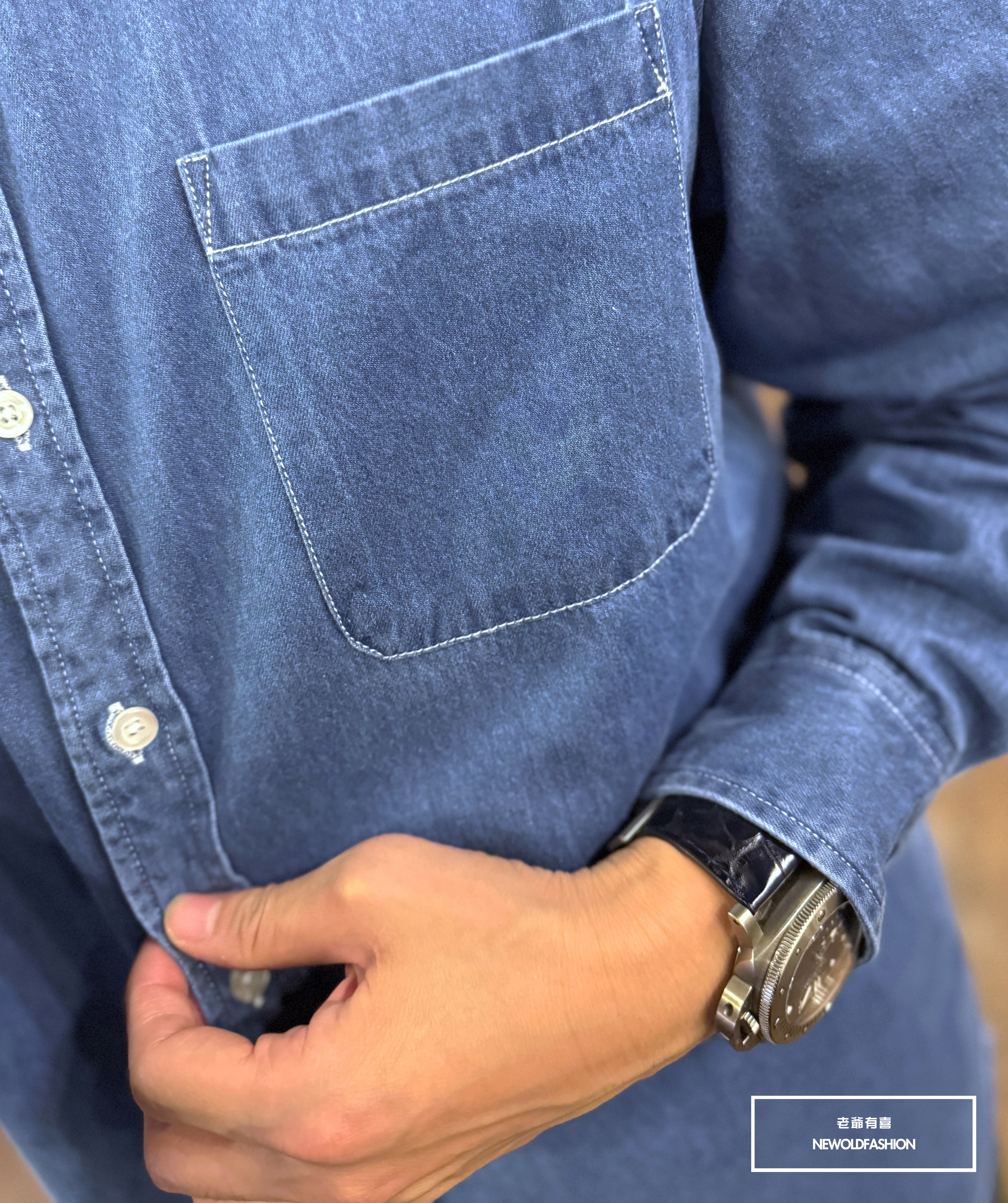 『新品上市』重磅單口袋牛仔襯衫-藍(NOF24098022)