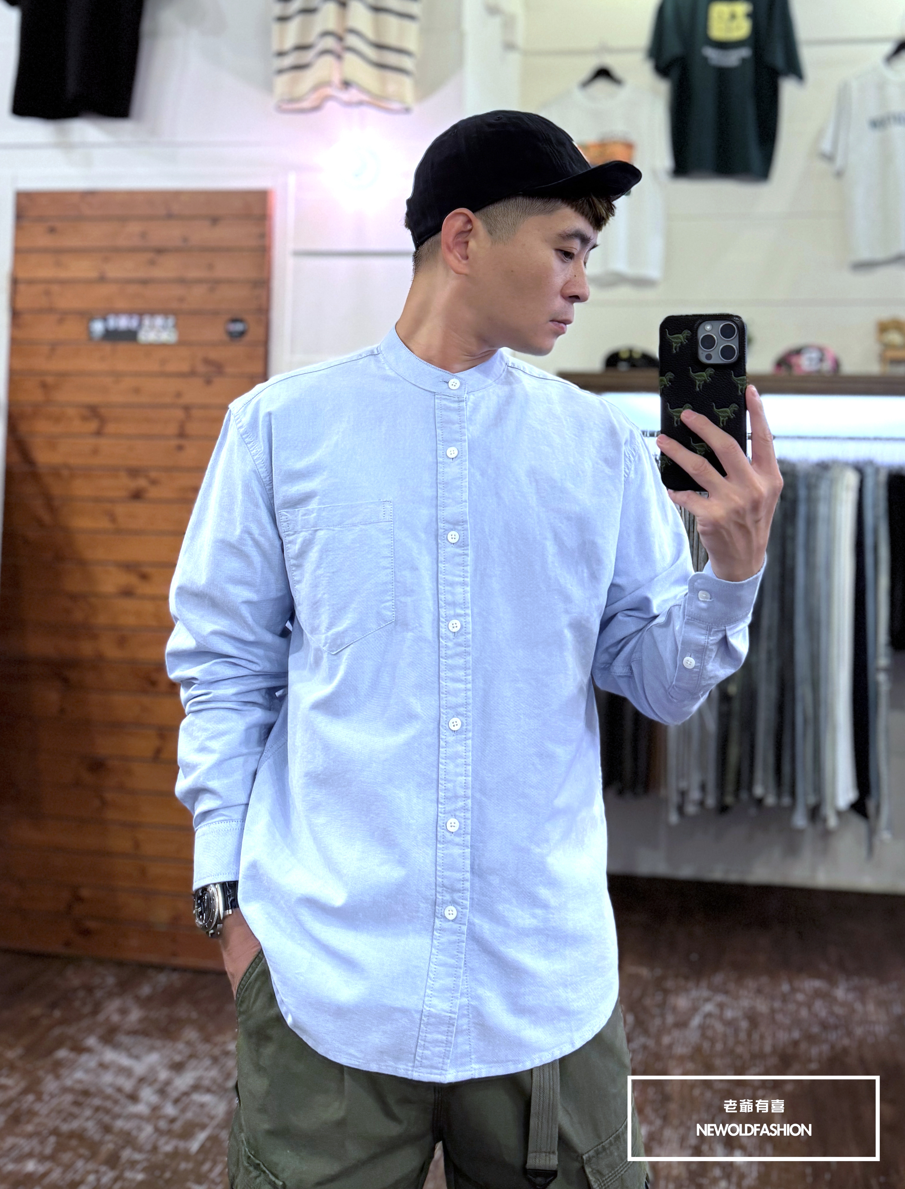 『新品上市』重磅立領單口袋襯衫-淺藍(NOF24098024)