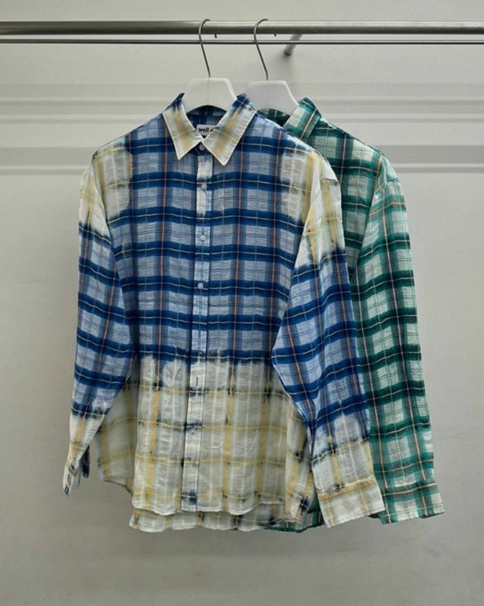 紮染格仔長袖恤衫 WELL DONE-072S