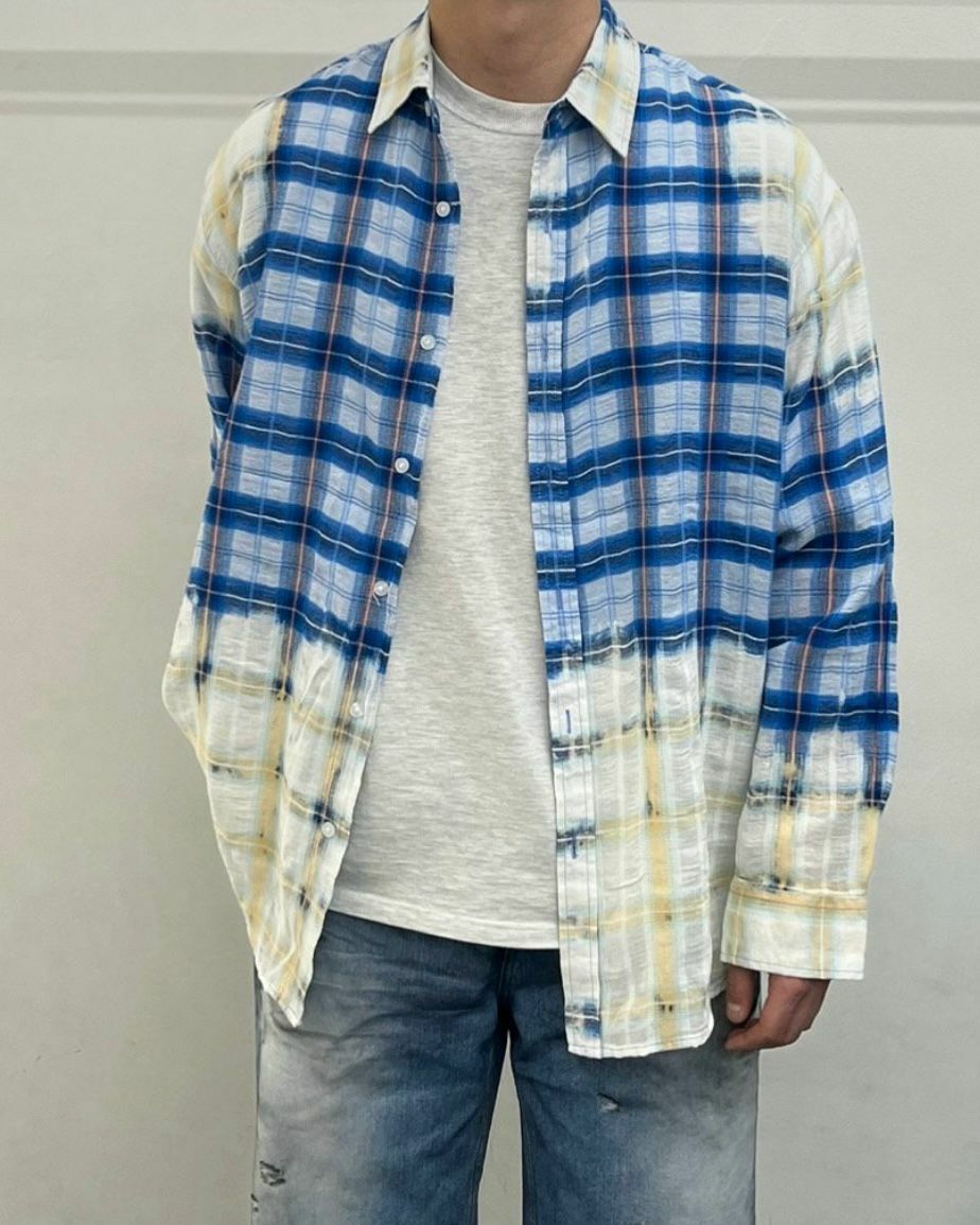 紮染格仔長袖恤衫 WELL DONE-072S