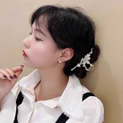 Delicate Rhinestone Flower Large Hair Claw