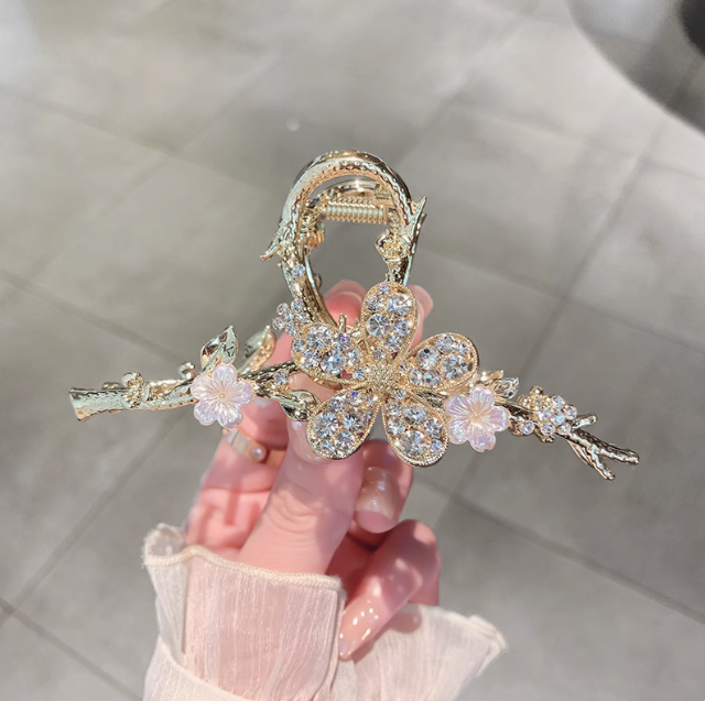 Delicate Rhinestone Flower Large Hair Claw