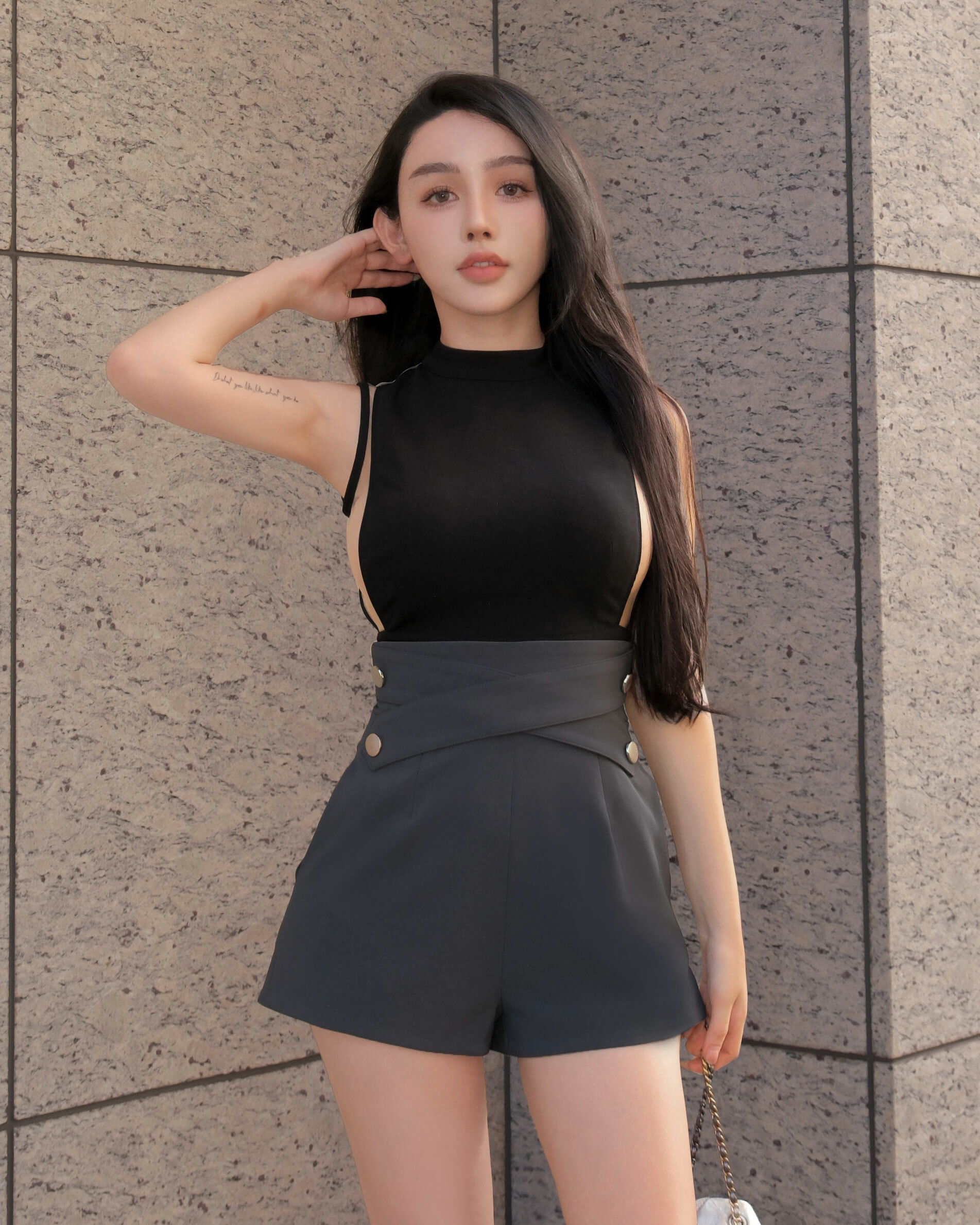 訂製-性感網紗美背側露上衣