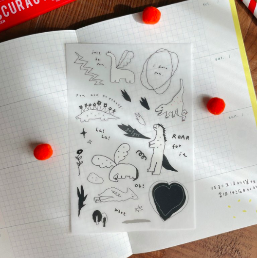恐龍的悄悄話 轉印貼紙 感壓貼紙｜馬卡龍腳趾
