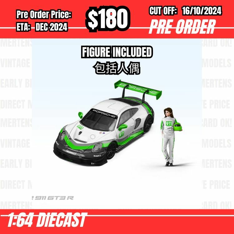 PO-$180 * Star Race * 1:64 Porsche 992 GT3 R Lemans Green/White w/figure [OD10/10]