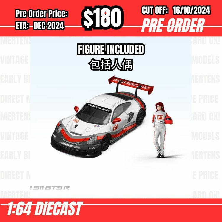 PO-$180 * Star Race * 1:64 Porsche 992 GT3 R Lemans Red/White w/figure [OD10/10]