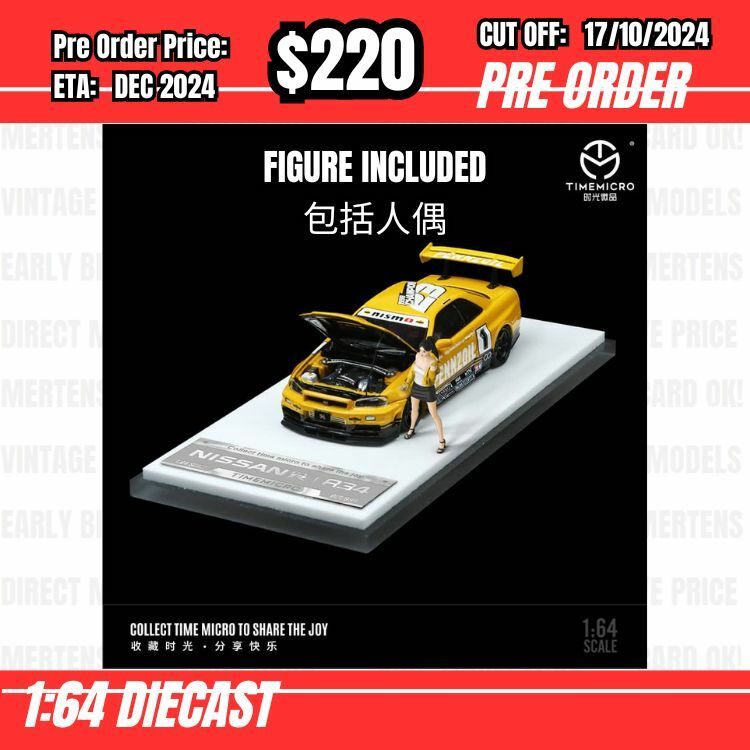 PO-$220 * Time Micro * 1:64 Nissan Skyline GTR R34 Z-Tune Pennzoil #1 w/figure [OD10/10]