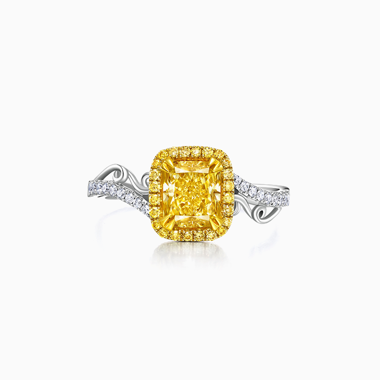 18K  Fancy Yellow 黃白鑽石戒指
