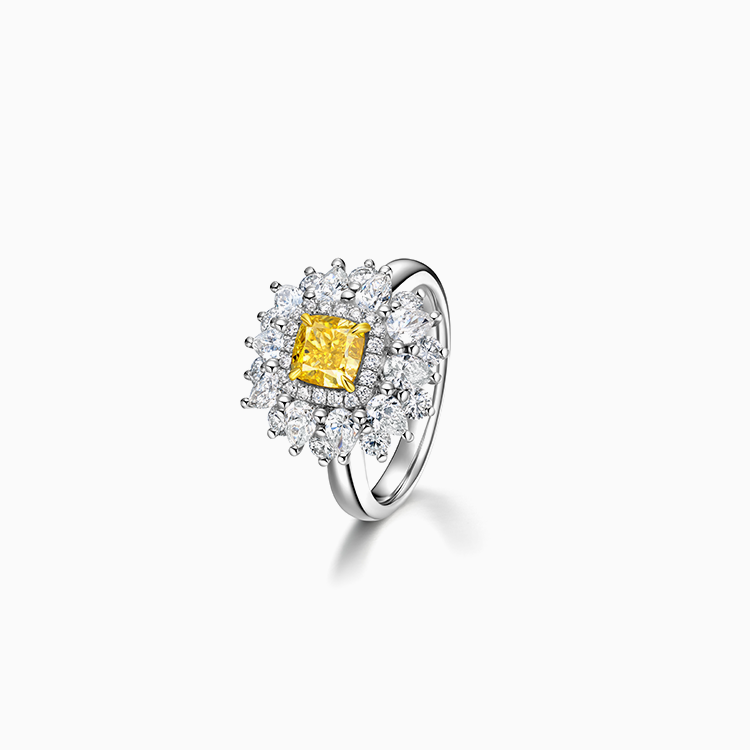 18K Fancy Intense Orangy Yellow 黃白鑽石戒指