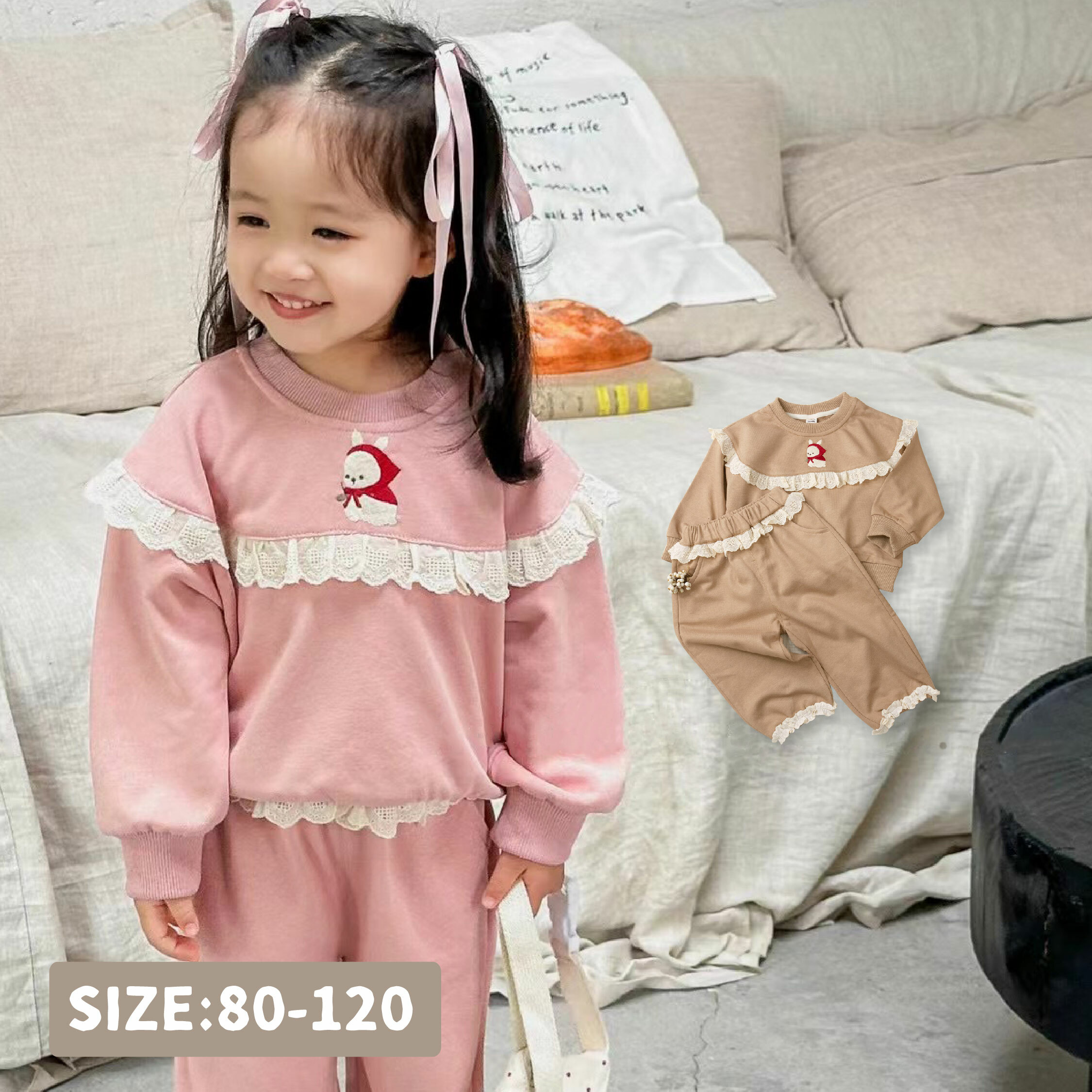 【H45084】小紅帽兔兔質感花邊刺繡套裝＊二色