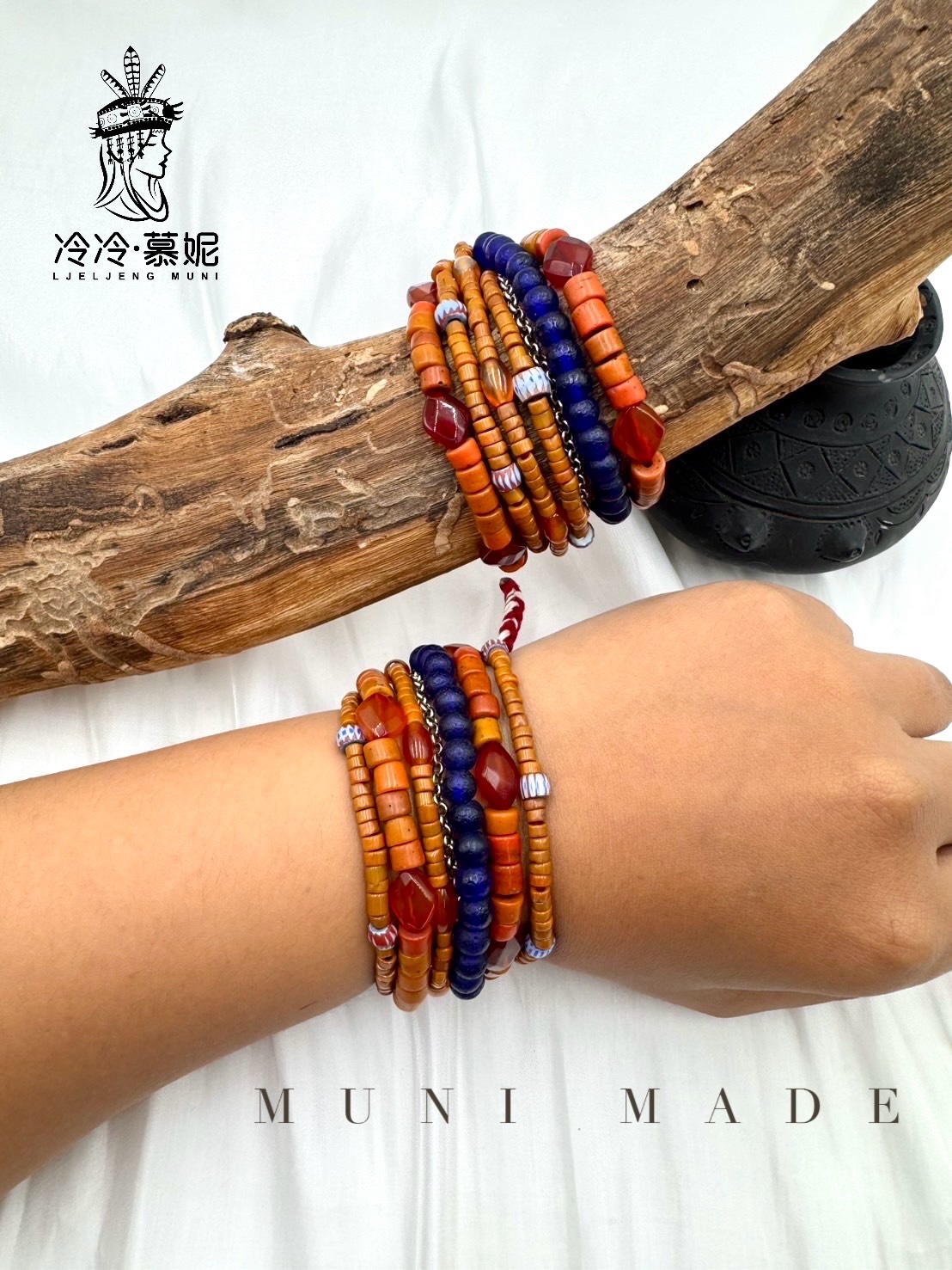 Muni-No.11貿易老珠六條式手鍊16cm