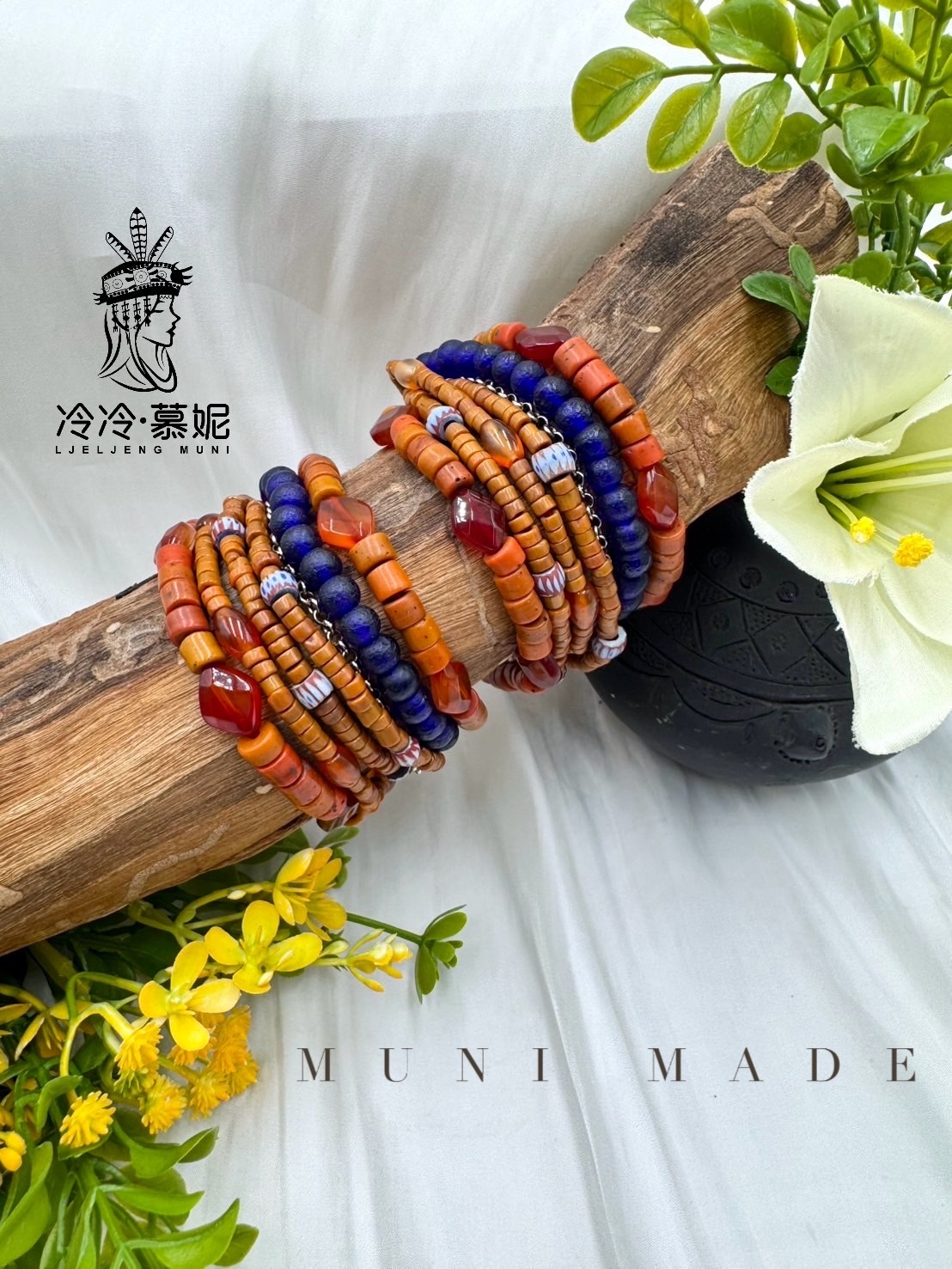 Muni-No.11貿易老珠六條式手鍊16cm